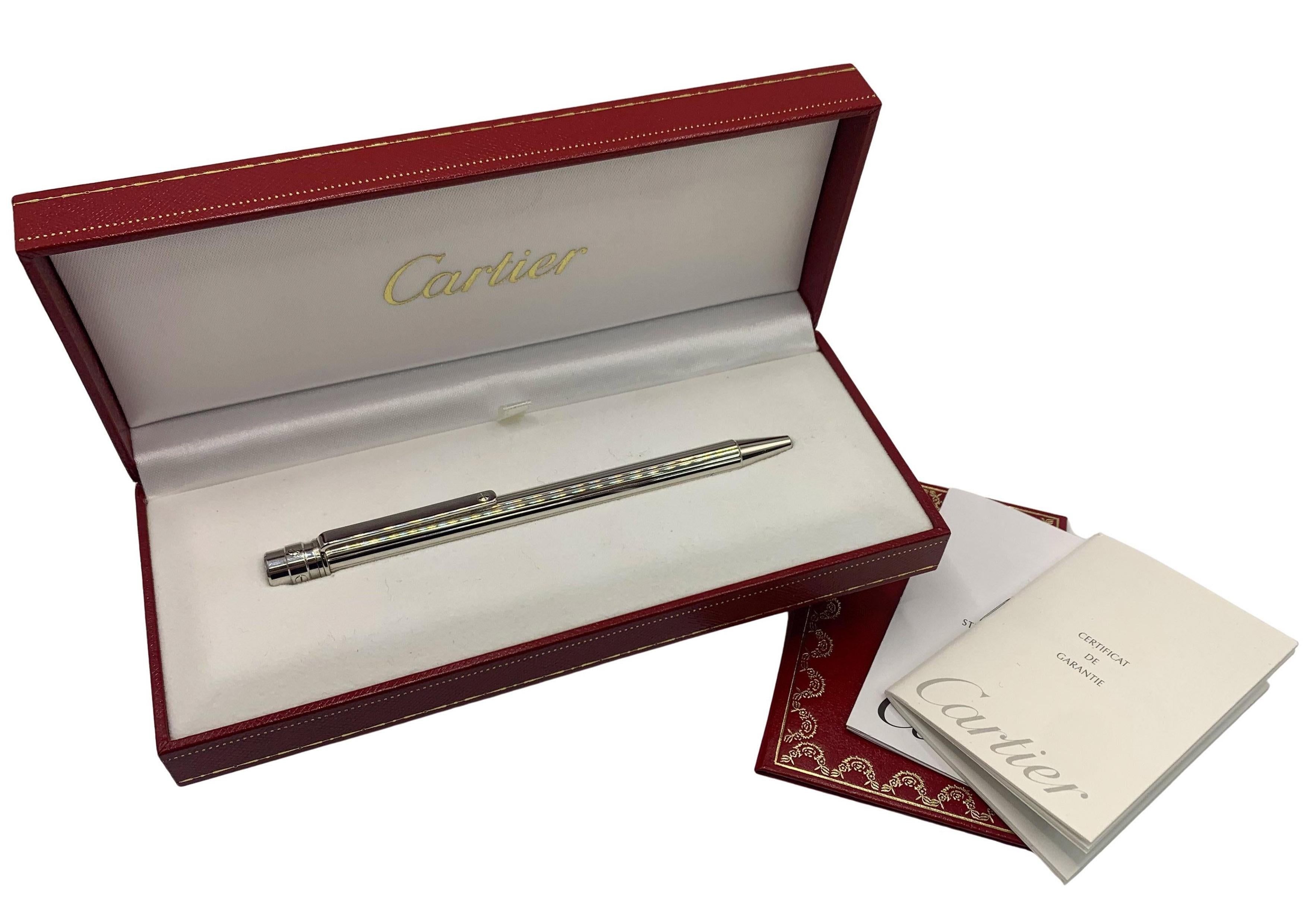 Steel Cartier Santos Palladium Plated Stylo Bille Must II Comes With Original Papers For Sale