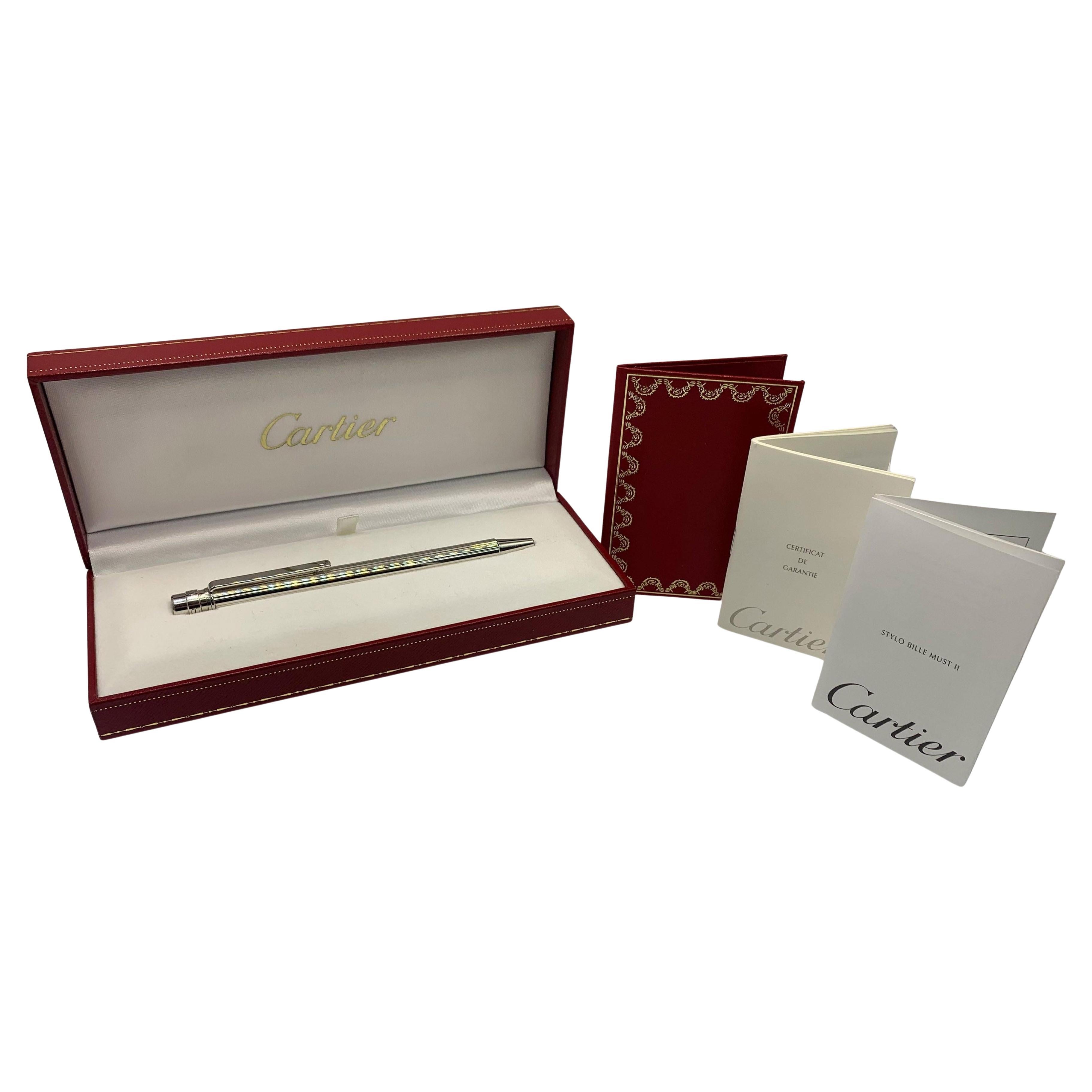 Cartier Santos Palladium Plated Stylo Bille Must II Comes With Original Papers For Sale