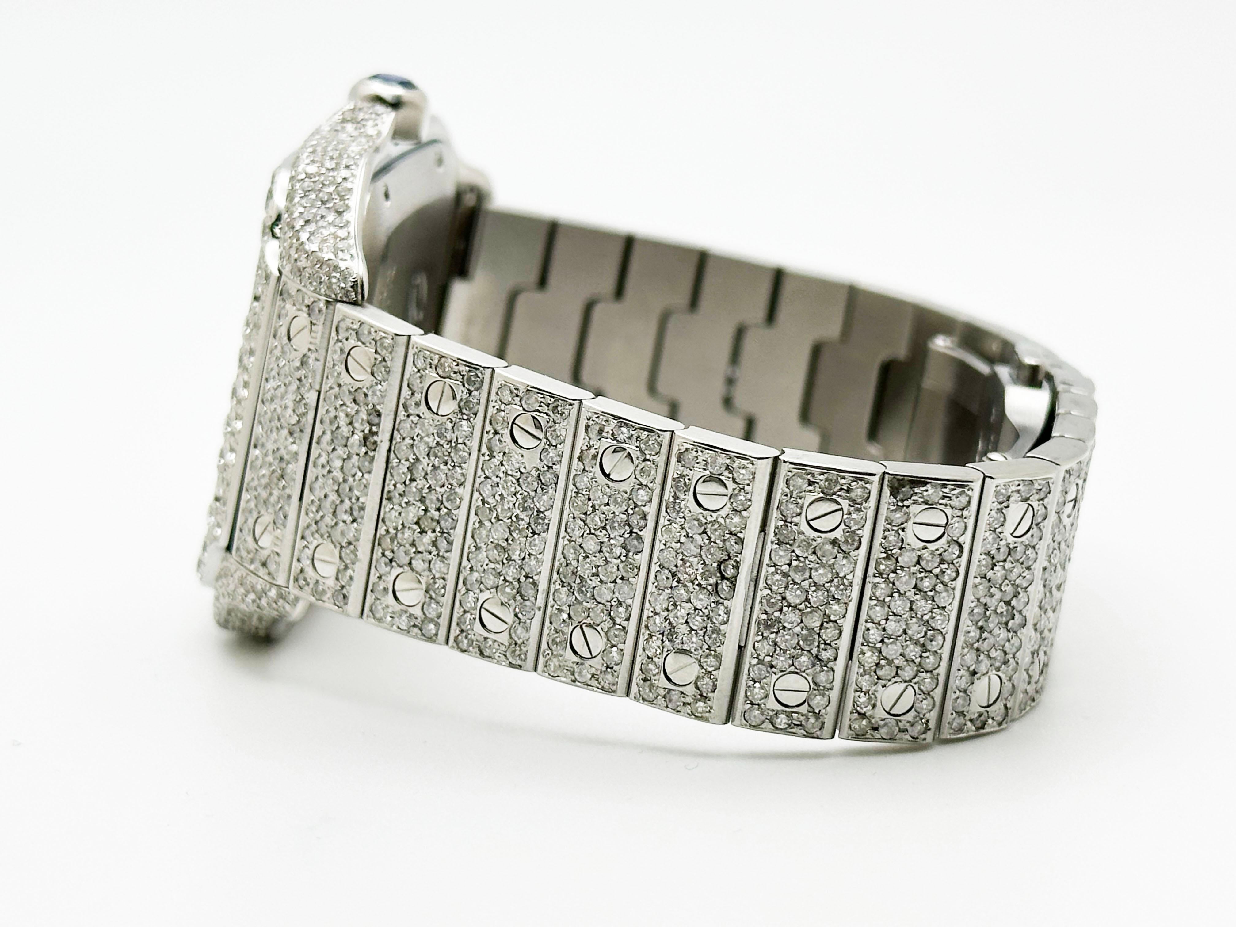 Cartier Santos Ref 4072 WSSA0018 Cadran Diamant Bracelet Diamant Boîtier Acier Papier en vente 6