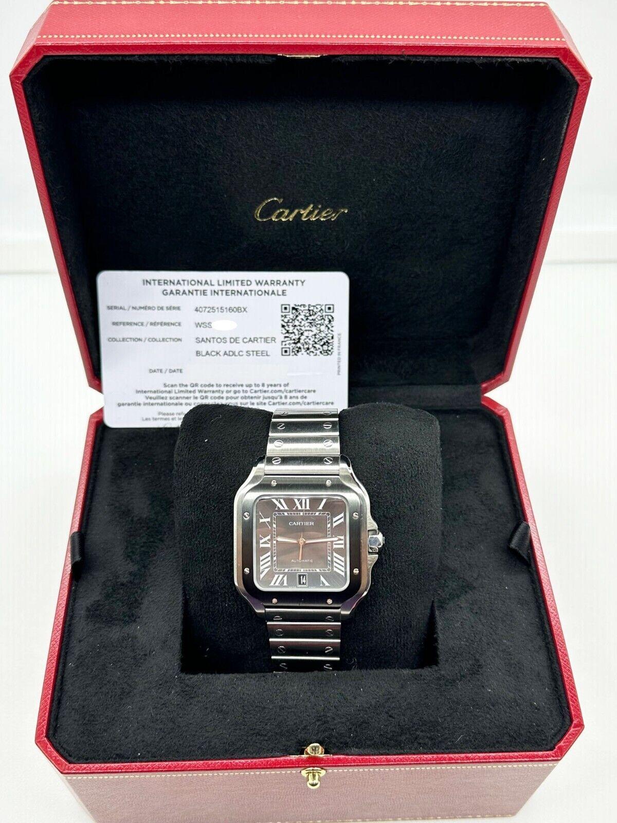 Cartier Santos Réf. 4072 WSSA0037 - Grand cadran gris en acier inoxydable avec boîte et papier Excellent état - En vente à San Diego, CA