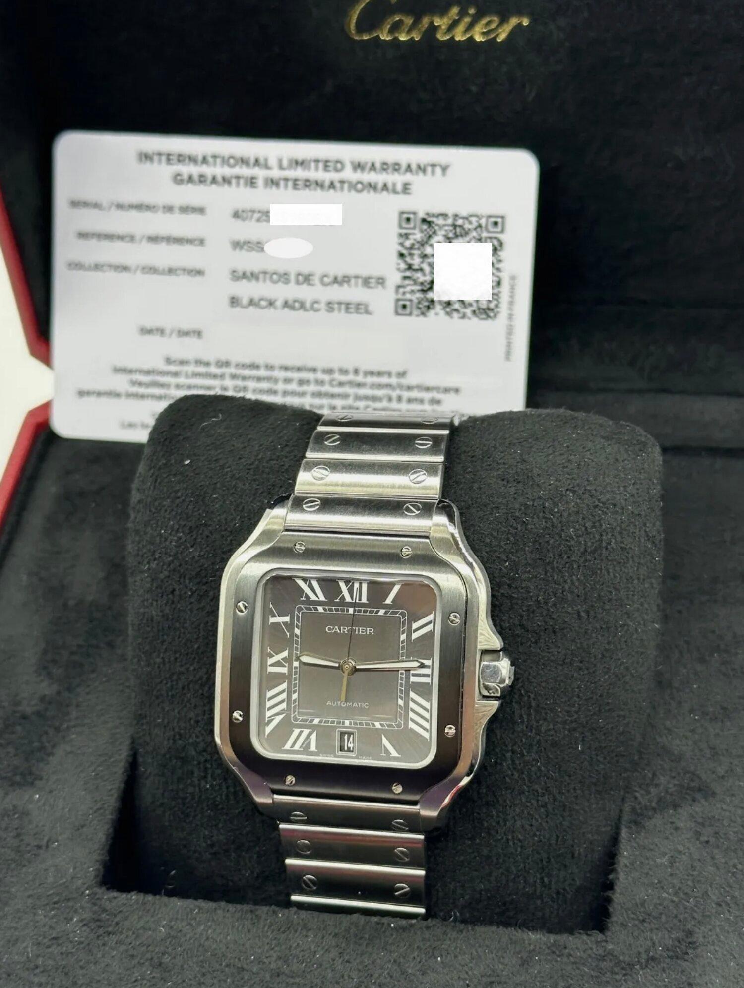 Cartier Santos Ref 4072 WSSA0037 Large Grey Dial Stainless Steel Box Paper In Excellent Condition In San Diego, CA