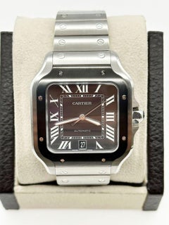 Cartier Santos Ref 4072 WSSA0037 Großes graues Zifferblatt aus Edelstahl mit Schachtelpapier