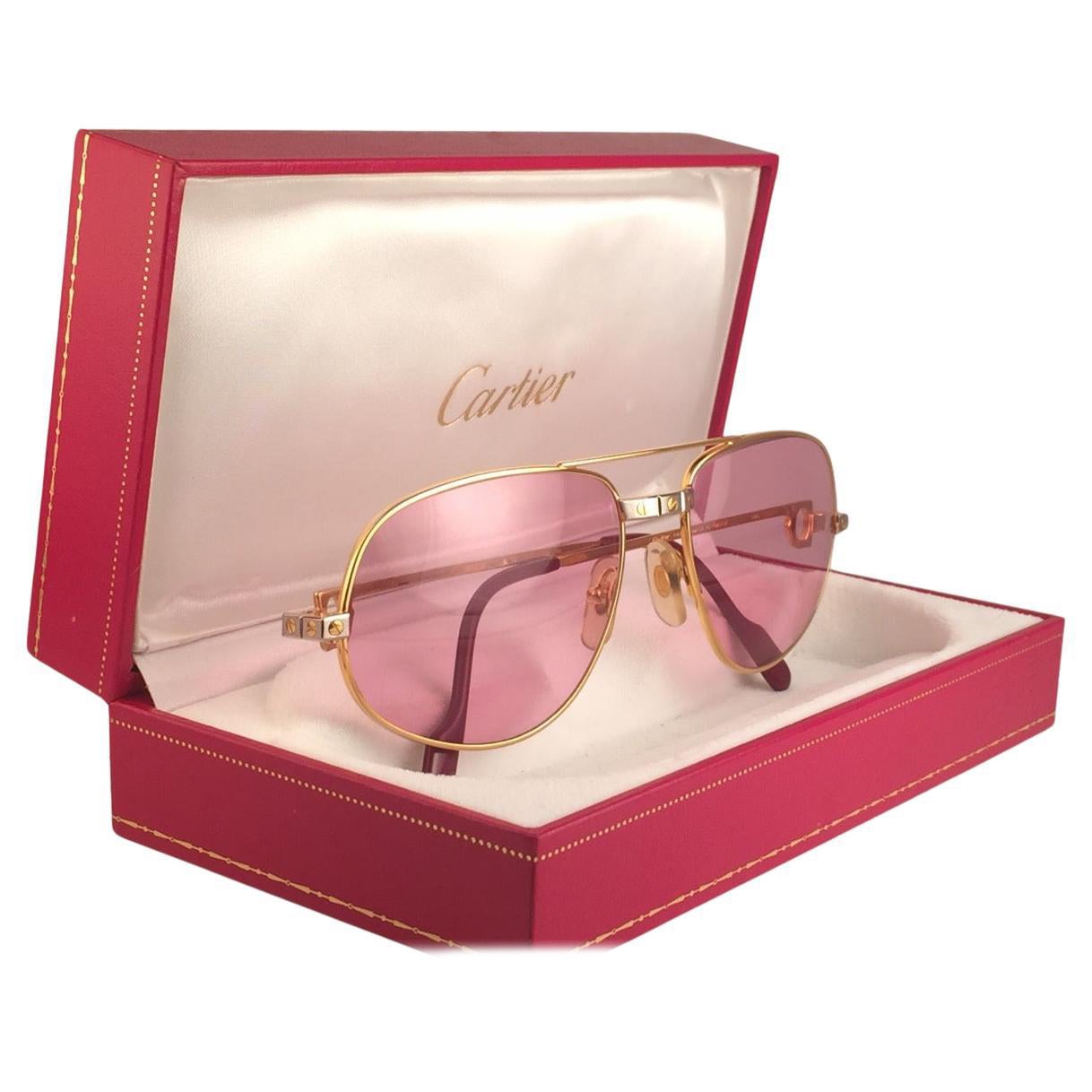 Lunettes de soleil Cartier Santos Romance rose 54mm Drake or 18k en vente