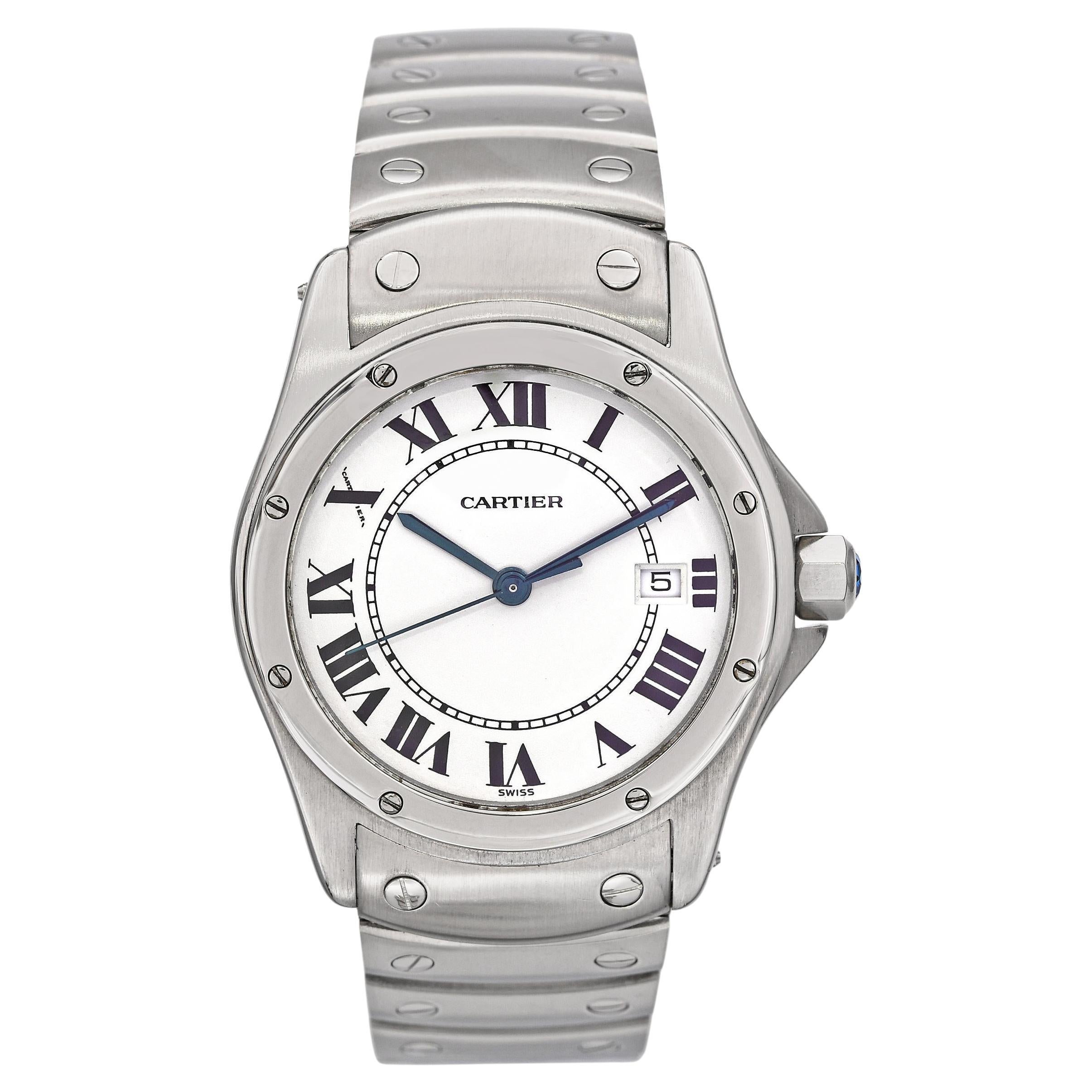 Cartier Santos Ronde 1561 Orologio con quadrante bianco in acciaio inossidabile