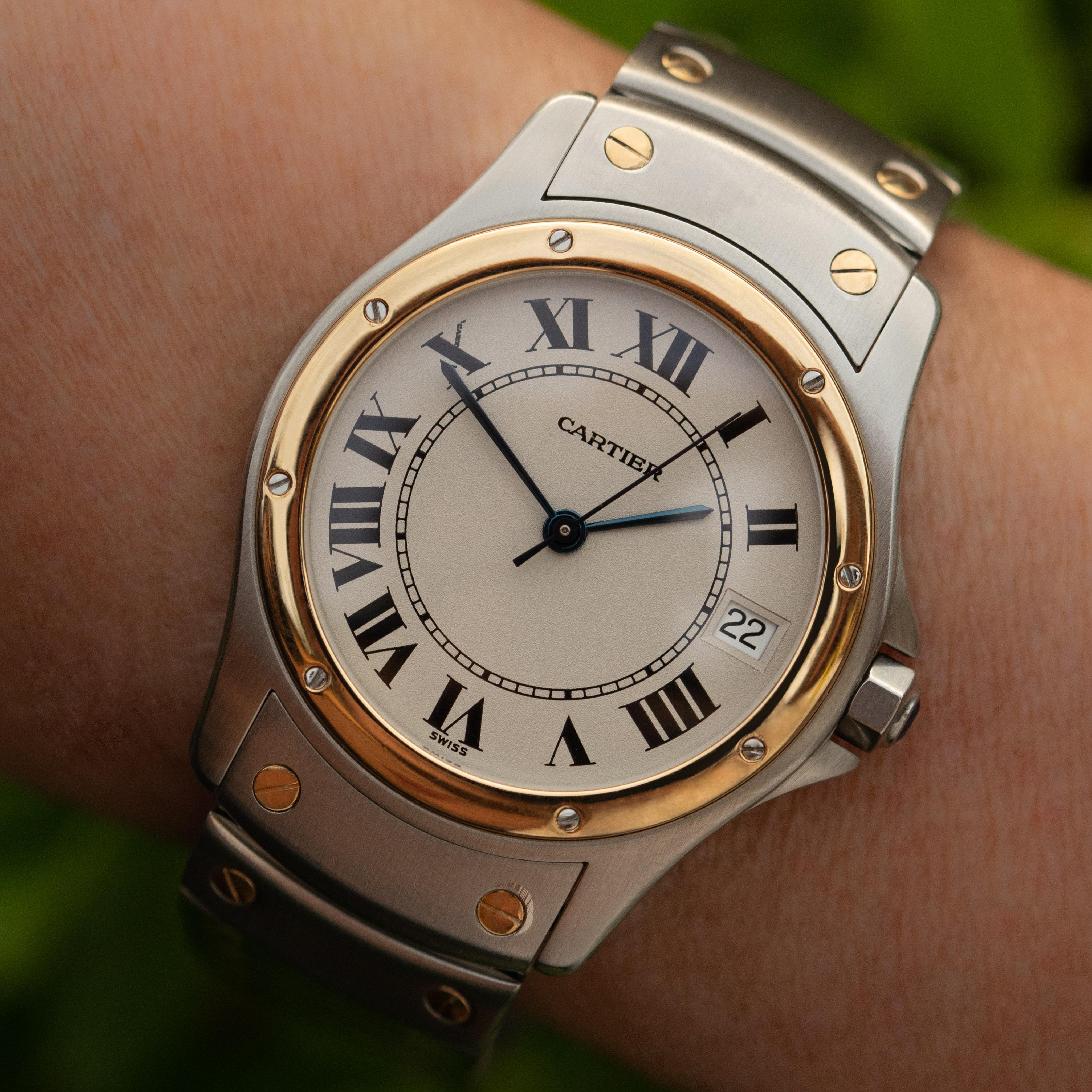 Modern Cartier Santos Ronde 18 Karat Yellow Gold and Stainless Steel Model 1910 For Sale