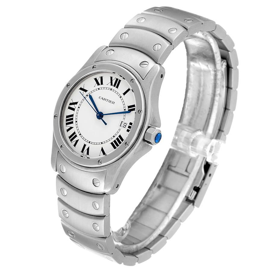 Cartier Santos Ronde Silber Zifferblatt Stahl Damenuhr W20027K1 im Angebot 1