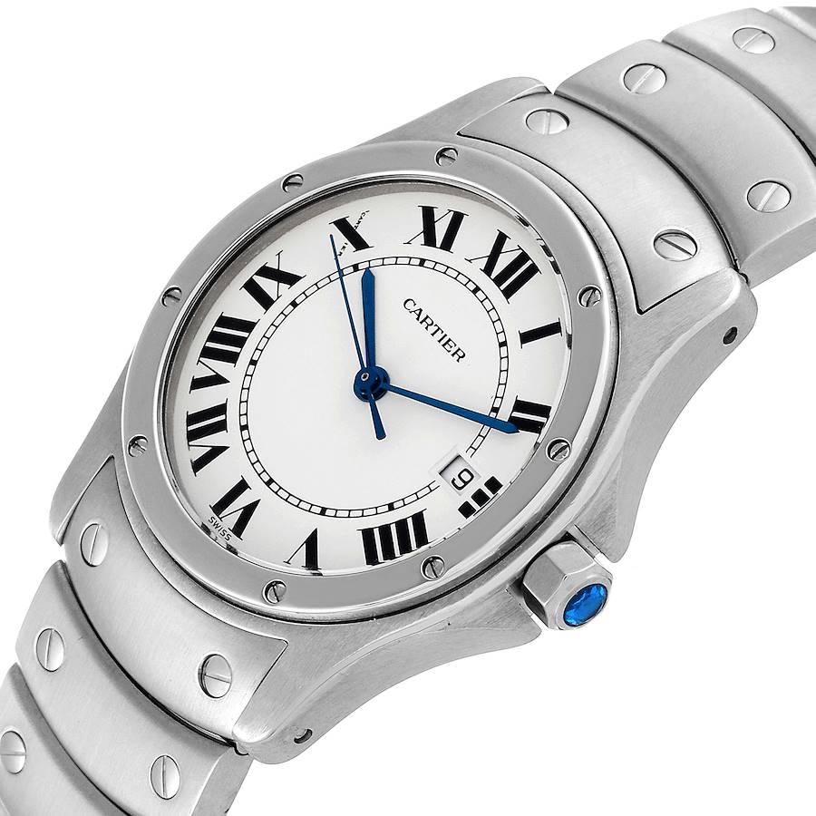 Cartier Santos Ronde Silber Zifferblatt Stahl Damenuhr W20027K1 im Angebot 2