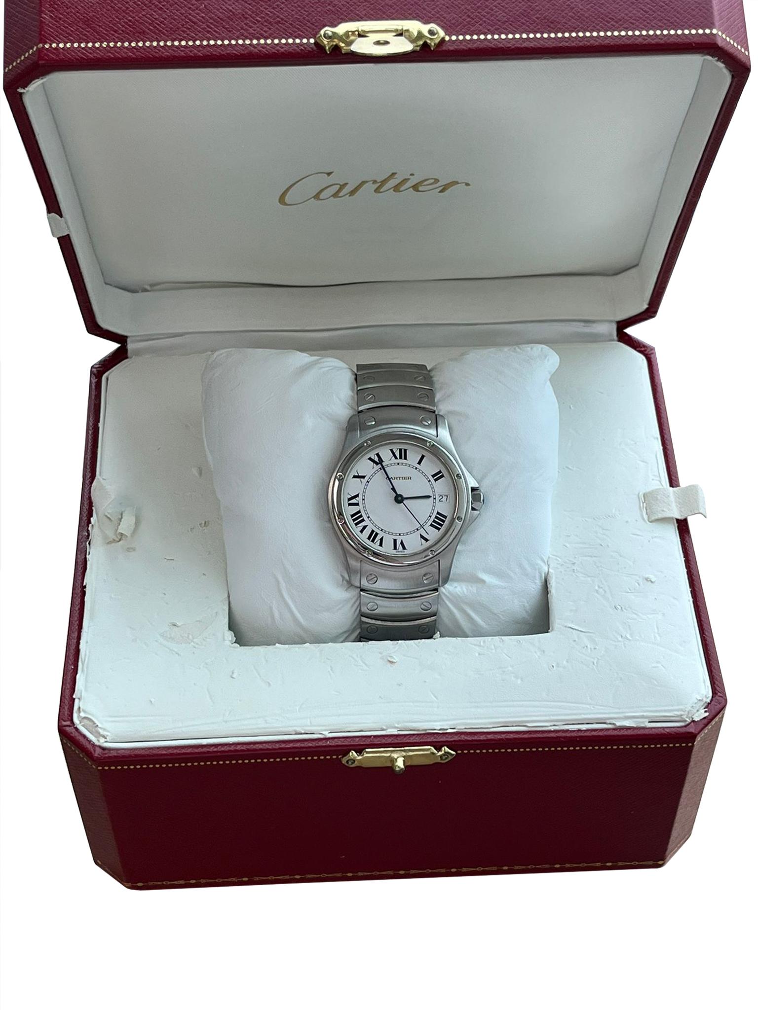 Cartier Santos Ronde 33mm Automatik-Uhr aus Edelstahl mit weißem Zifferblatt 1920-1 (Modernistisch)