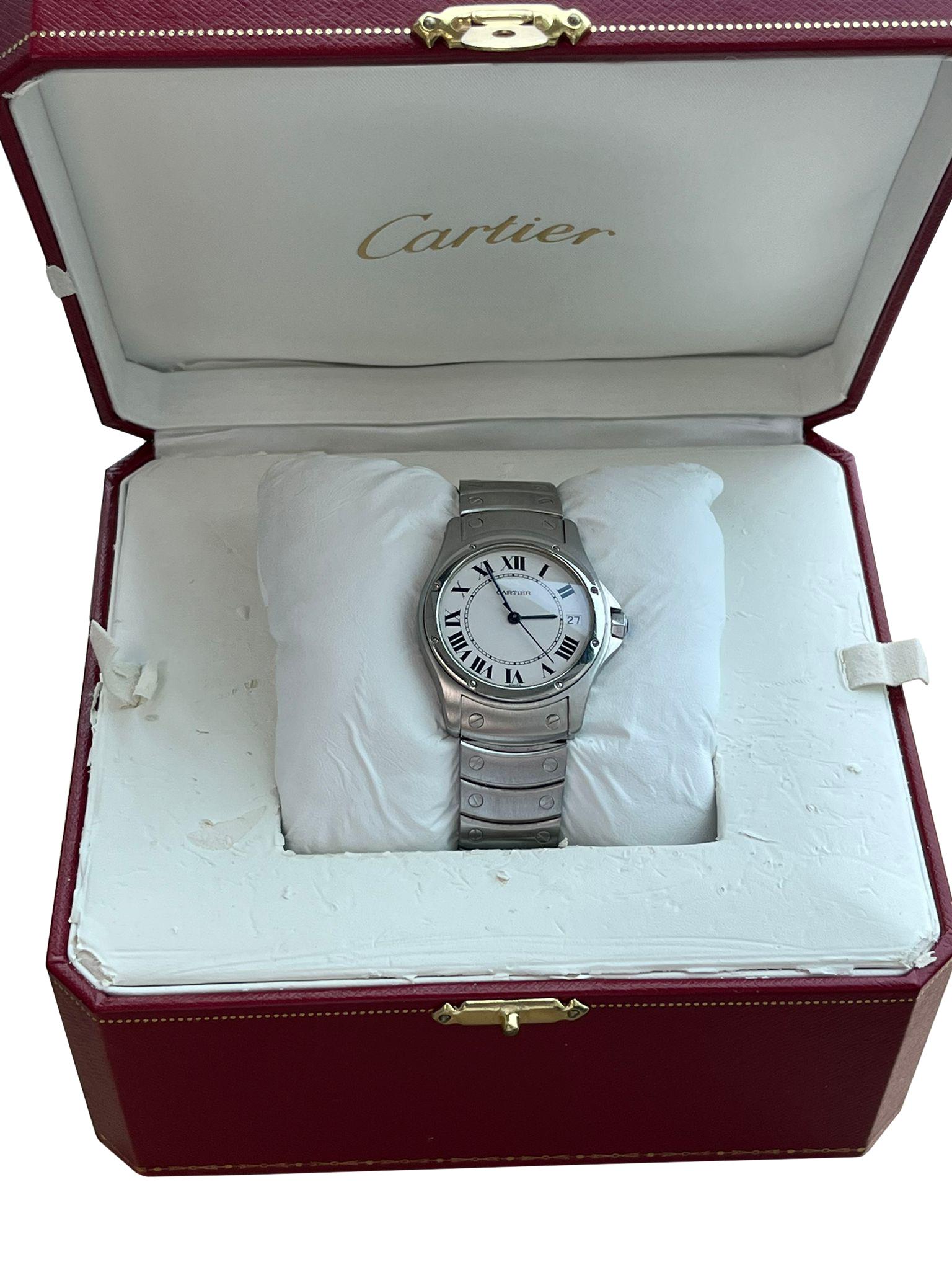 Cartier Santos Ronde 33mm Automatik-Uhr aus Edelstahl mit weißem Zifferblatt 1920-1 im Zustand „Gut“ in Aventura, FL