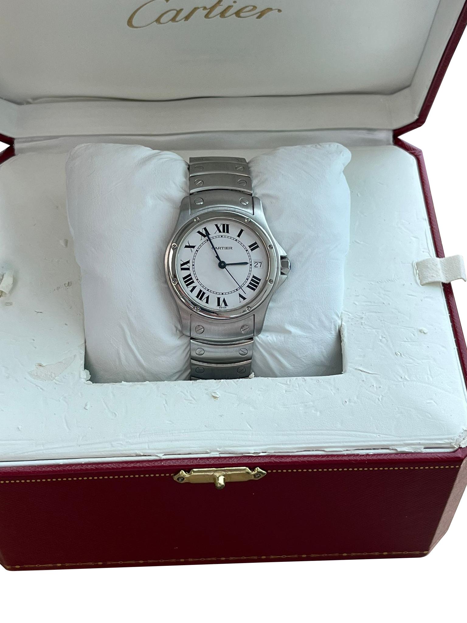 Cartier Santos Ronde 33mm Automatik-Uhr aus Edelstahl mit weißem Zifferblatt 1920-1 Herren