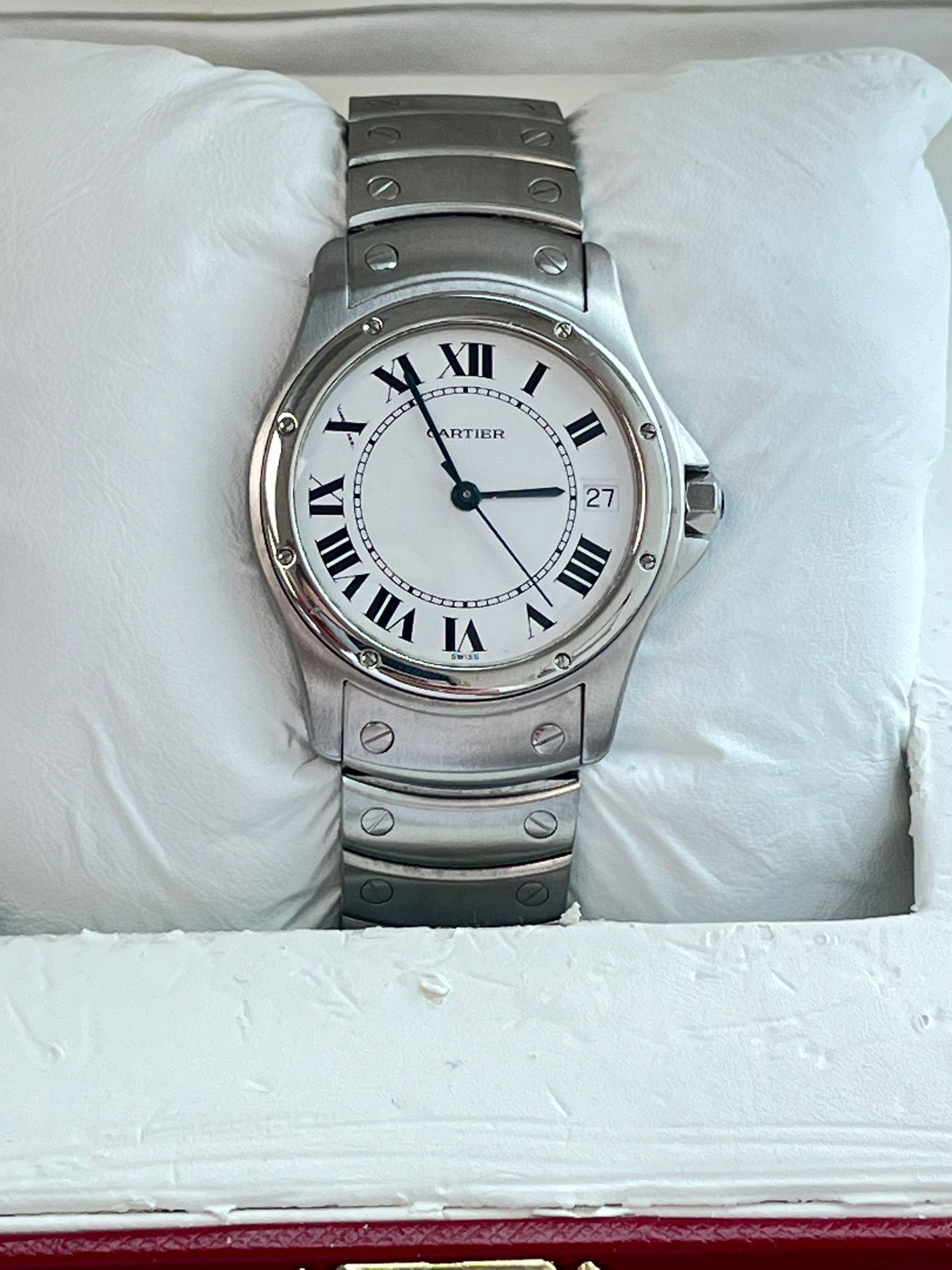 Cartier Santos Ronde 33mm Automatik-Uhr aus Edelstahl mit weißem Zifferblatt 1920-1 1