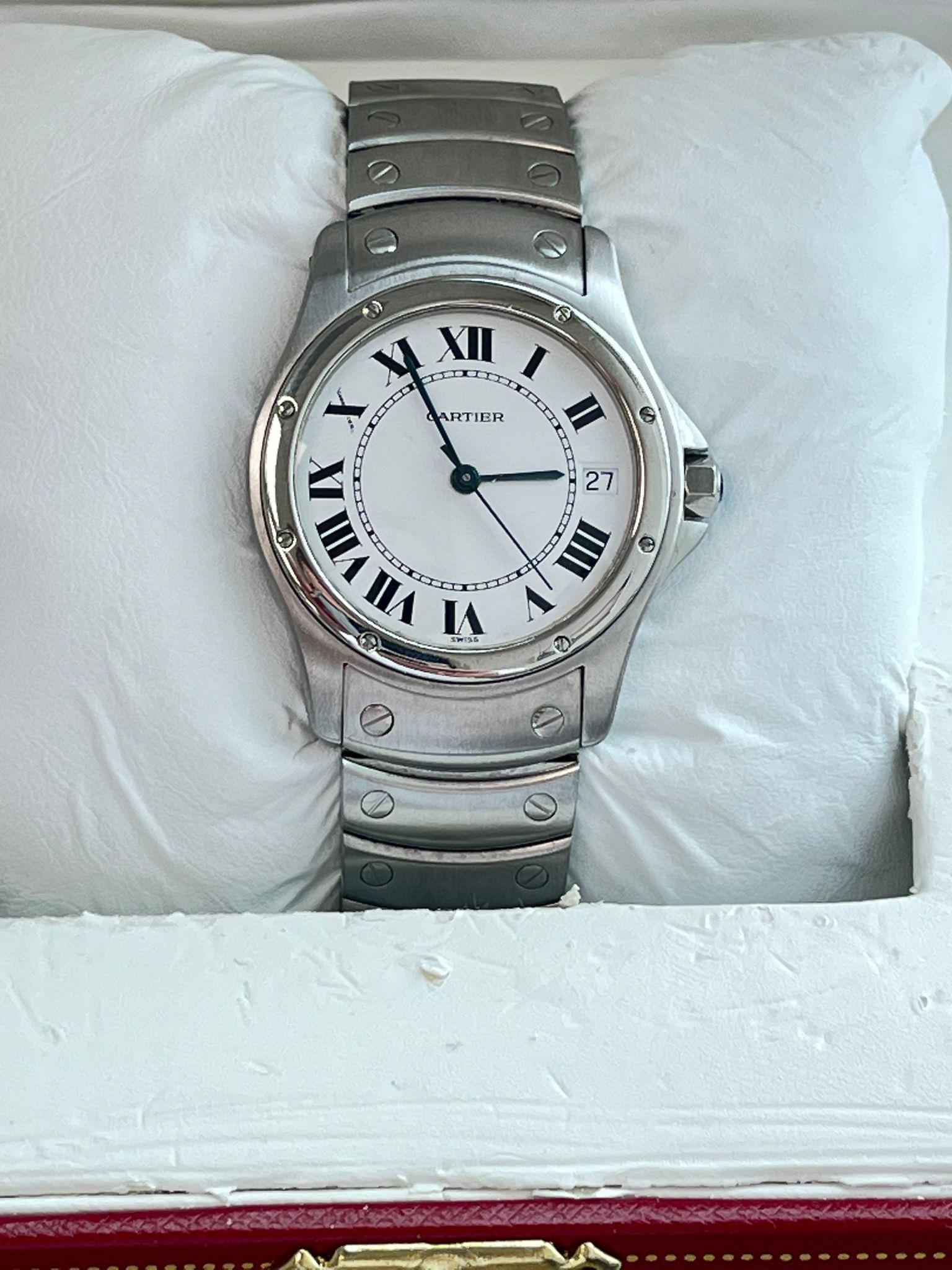 Cartier Santos Ronde 33mm Automatik-Uhr aus Edelstahl mit weißem Zifferblatt 1920-1 2