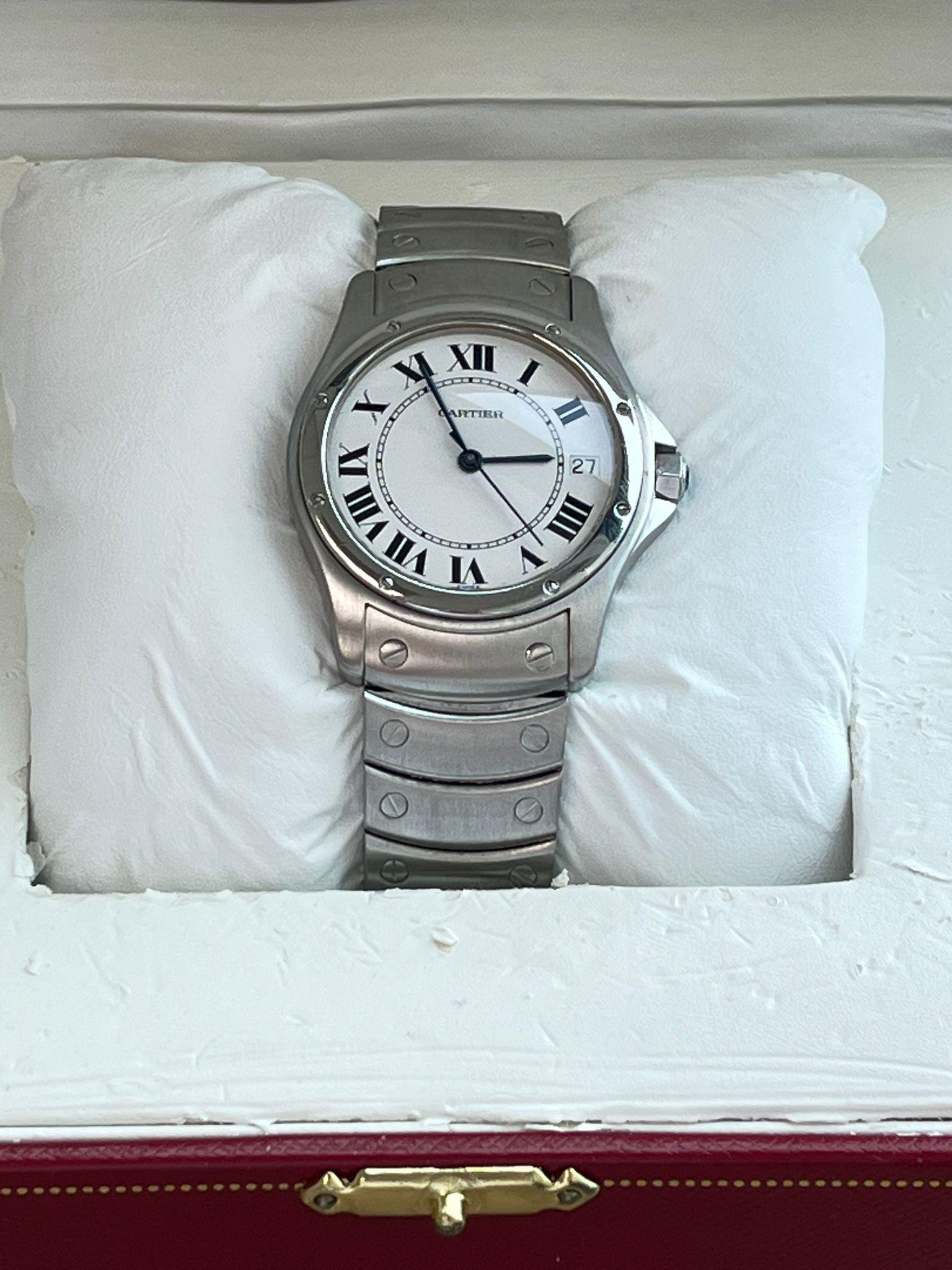Cartier Santos Ronde 33mm Automatik-Uhr aus Edelstahl mit weißem Zifferblatt 1920-1 3