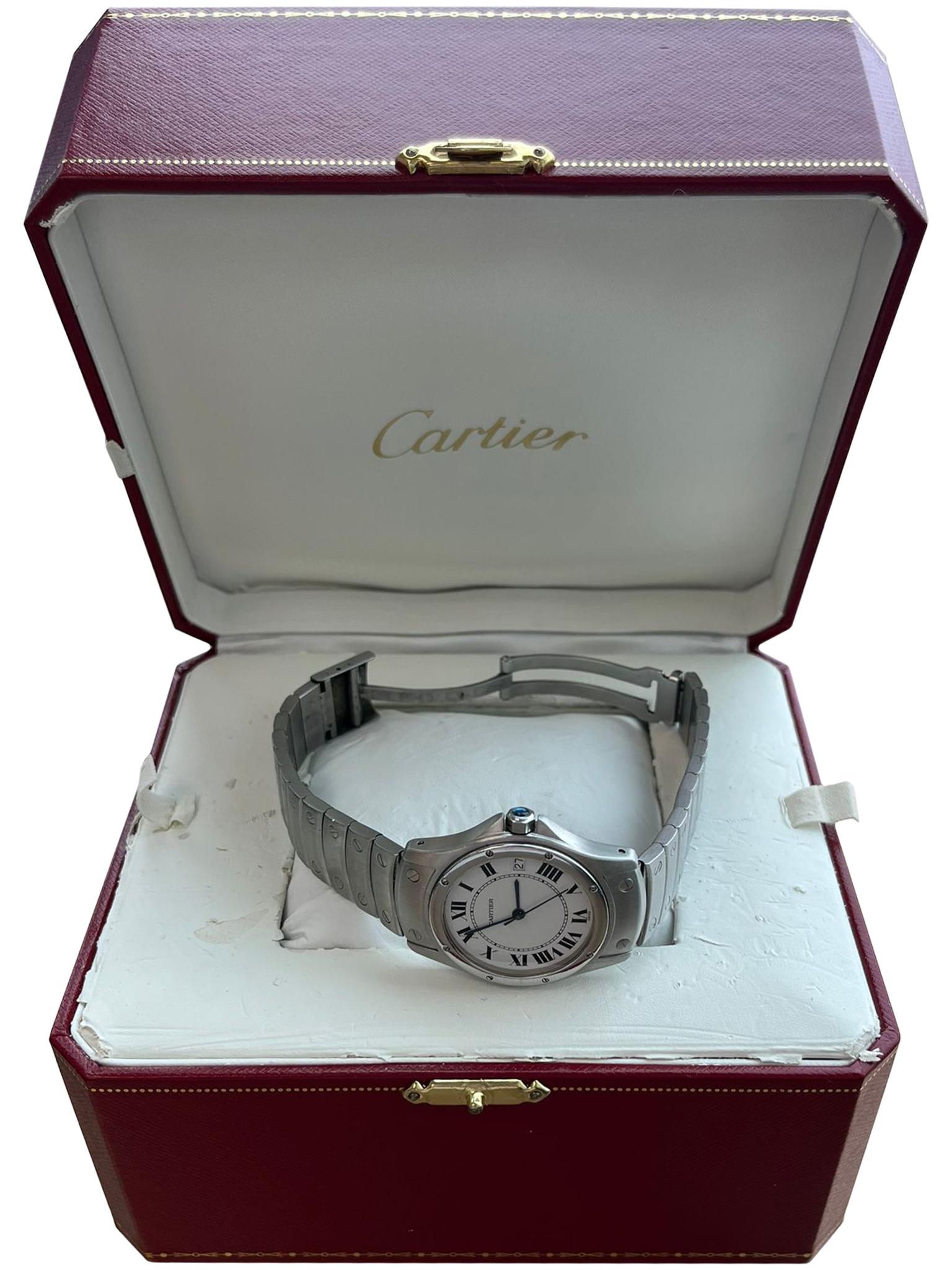 Cartier Santos Ronde 33mm Automatik-Uhr aus Edelstahl mit weißem Zifferblatt 1920-1 4