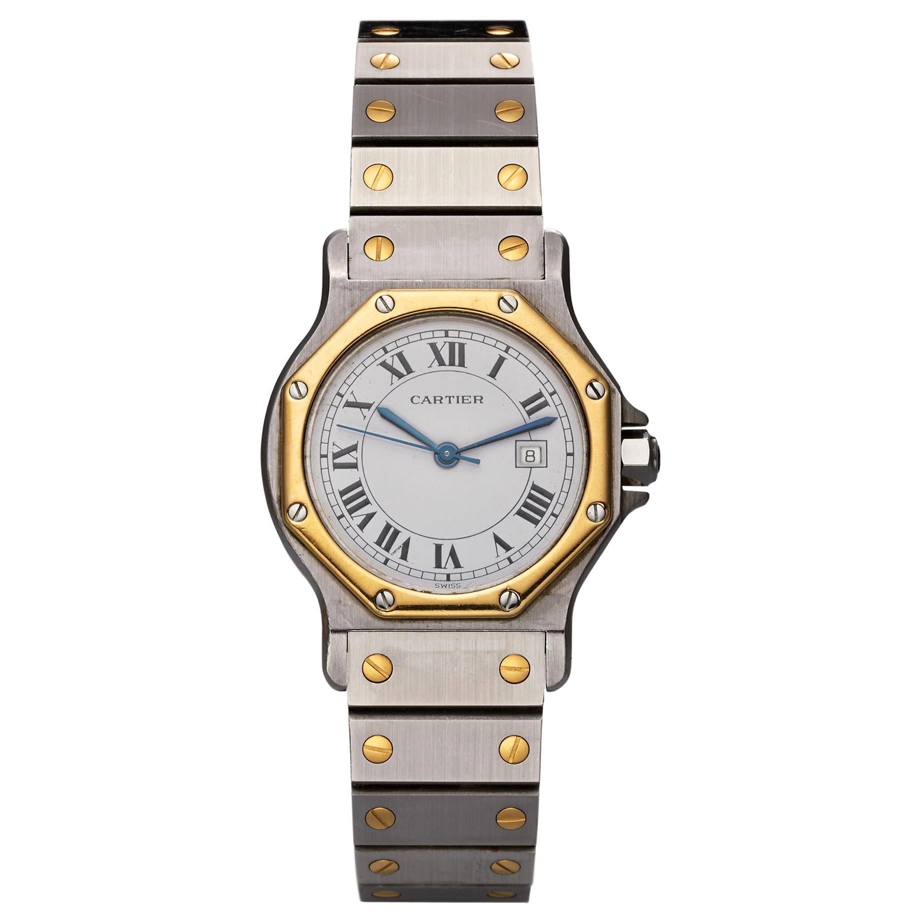 Cartier Santos Ronde Automatic Steel and Gold Wristwatch