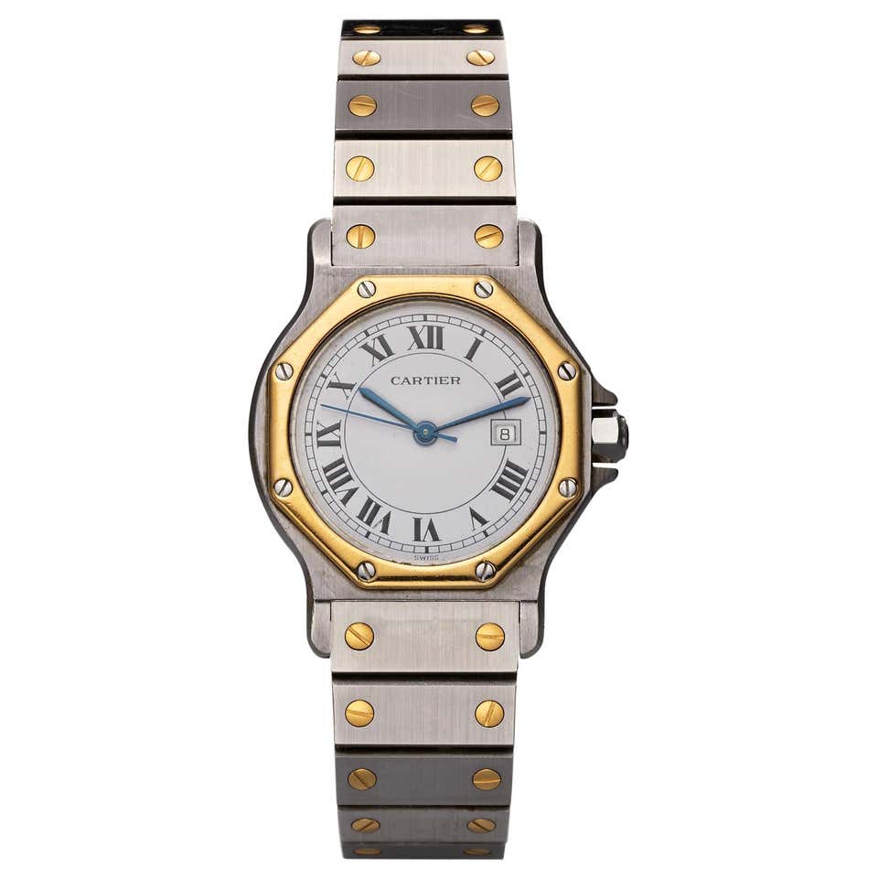 Cartier Santos Steel and Gold Automatic Wristwatch For Sale at 1stdibs