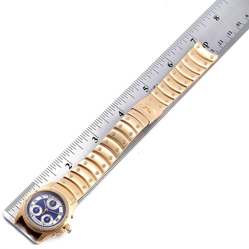 Cartier Santos Ronde Chronograph Blue Dial Yellow Gold Watch W15078G1 For Sale 1