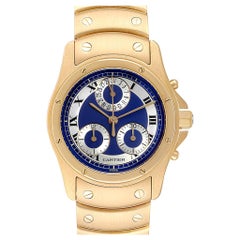 Cartier Santos Ronde Chronograph Blue Dial Yellow Gold Watch W15078G1