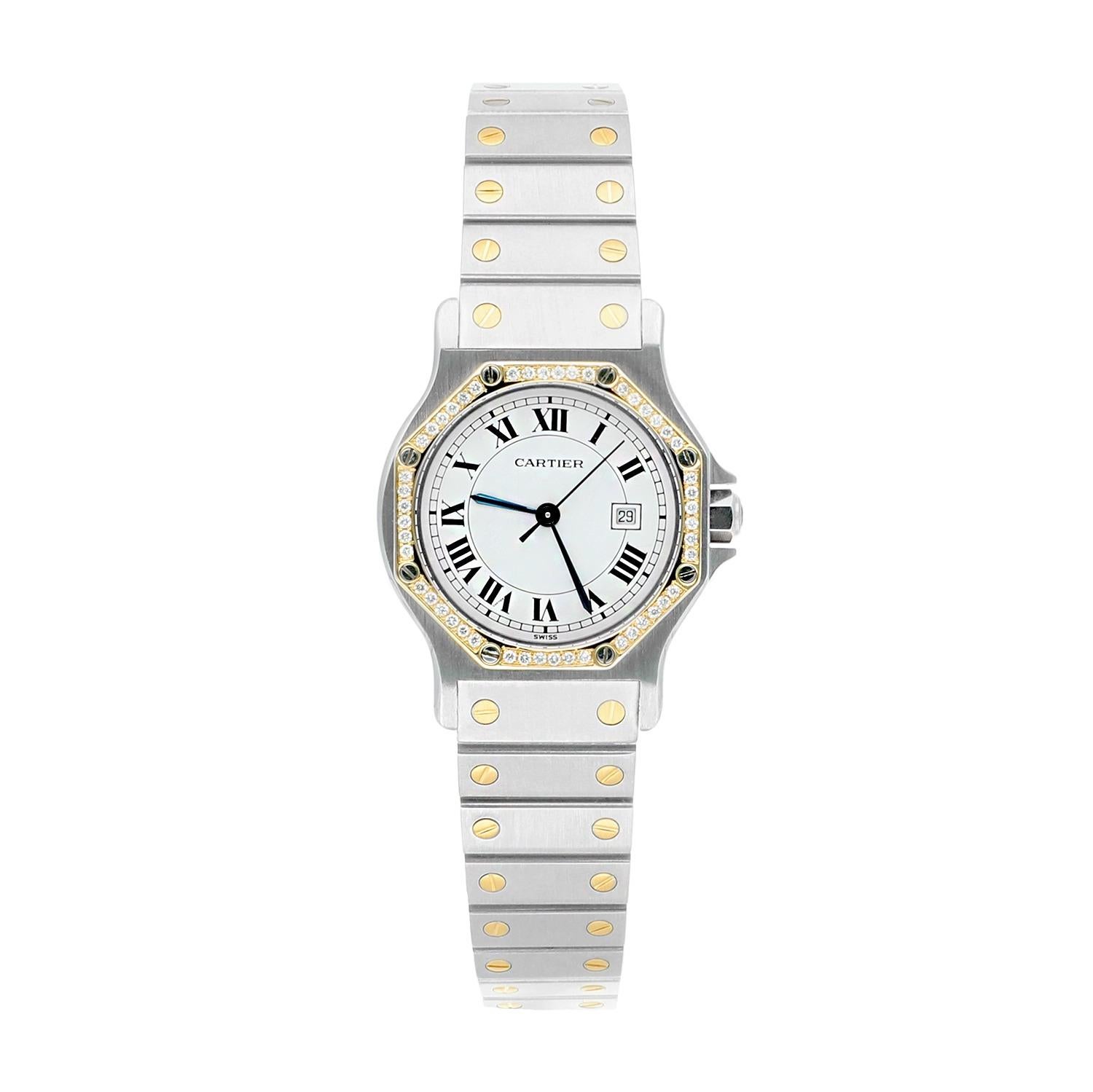 Cartier Santos Octagon 29mm Women's Watch with Diamond Bezel 187902
This watch has been professionally polished, serviced and is in excellent overall condition. There are absolutely no visible scratches or blemishes. Diamonds were custom set, 100%