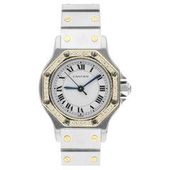 Cartier Santos Ronde Gold Octagon 29mm Women's Watch with Diamond Bezel 187902