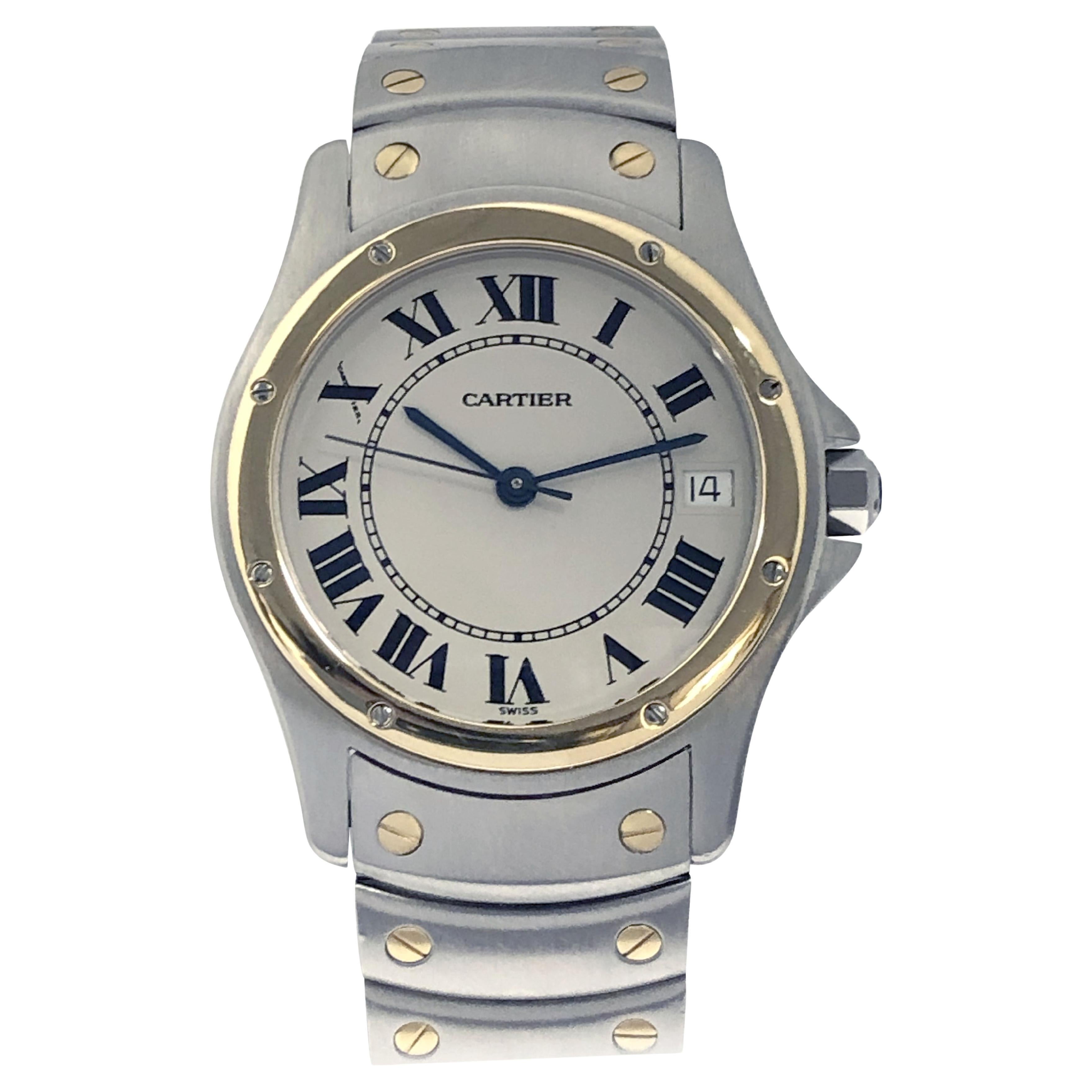 Cartier Santos Ronde Große Automatik-Armbanduhr aus Stahl und 18k Gold
