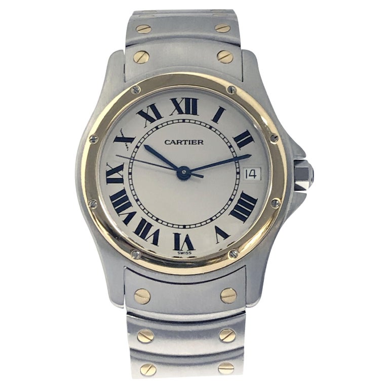 Cartier Santos Ronde Große Automatik-Armbanduhr aus Stahl und 18k