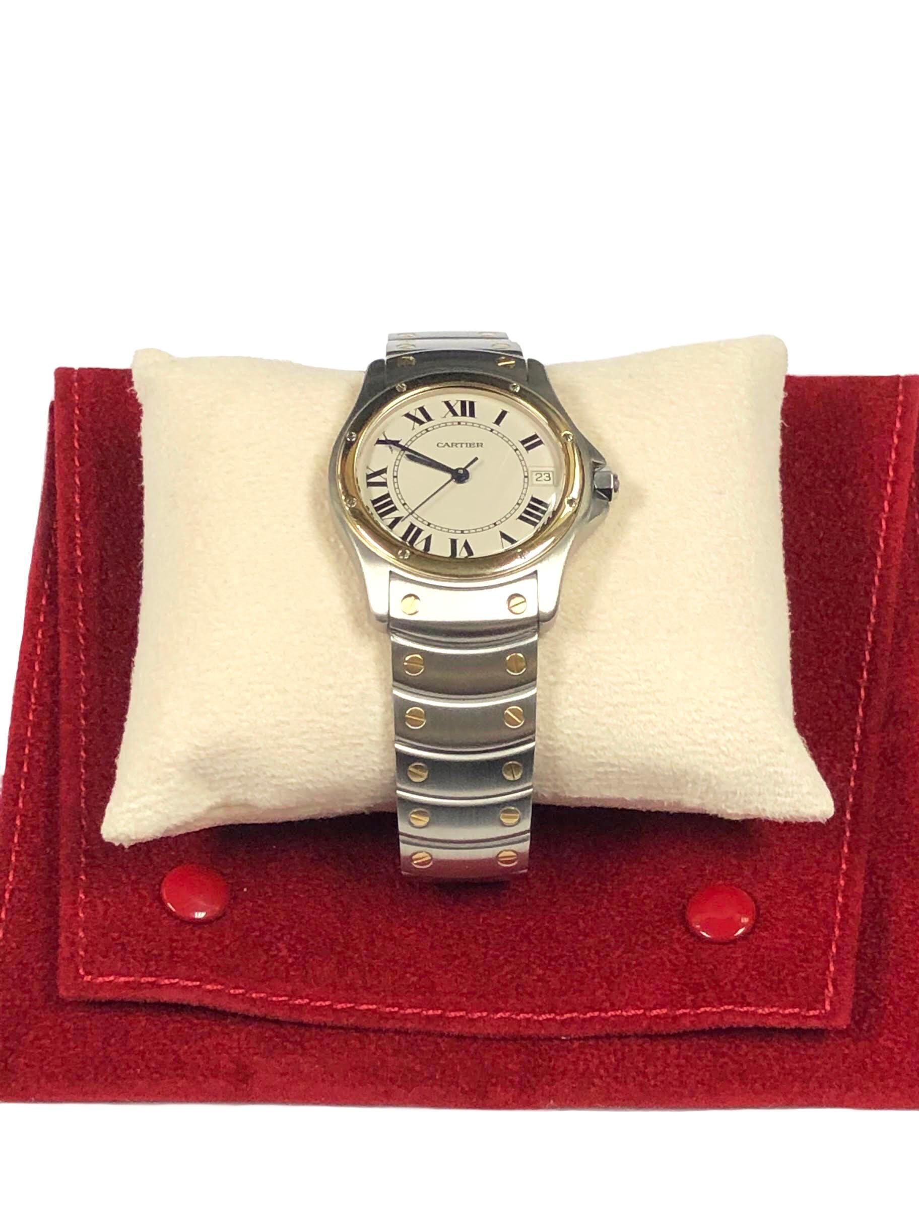 Cartier Santos Ronde Large Steel and Gold Automatic Wrist Watch In Excellent Condition In Chicago, IL