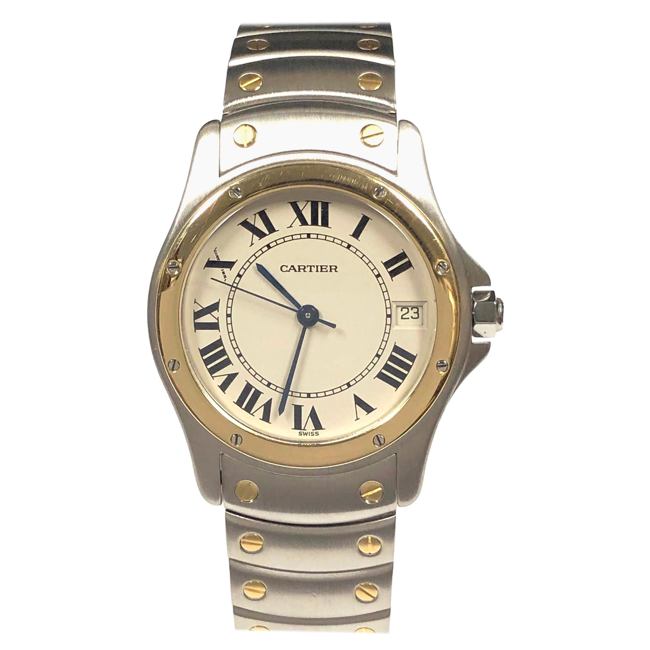 Cartier Santos Ronde Large Steel and Gold Automatic Wrist Watch at 1stDibs