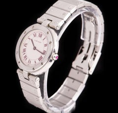 Cartier Santos Ronde Mid-Size Platinum Silver Guilloche Dial Quartz Wristwatch