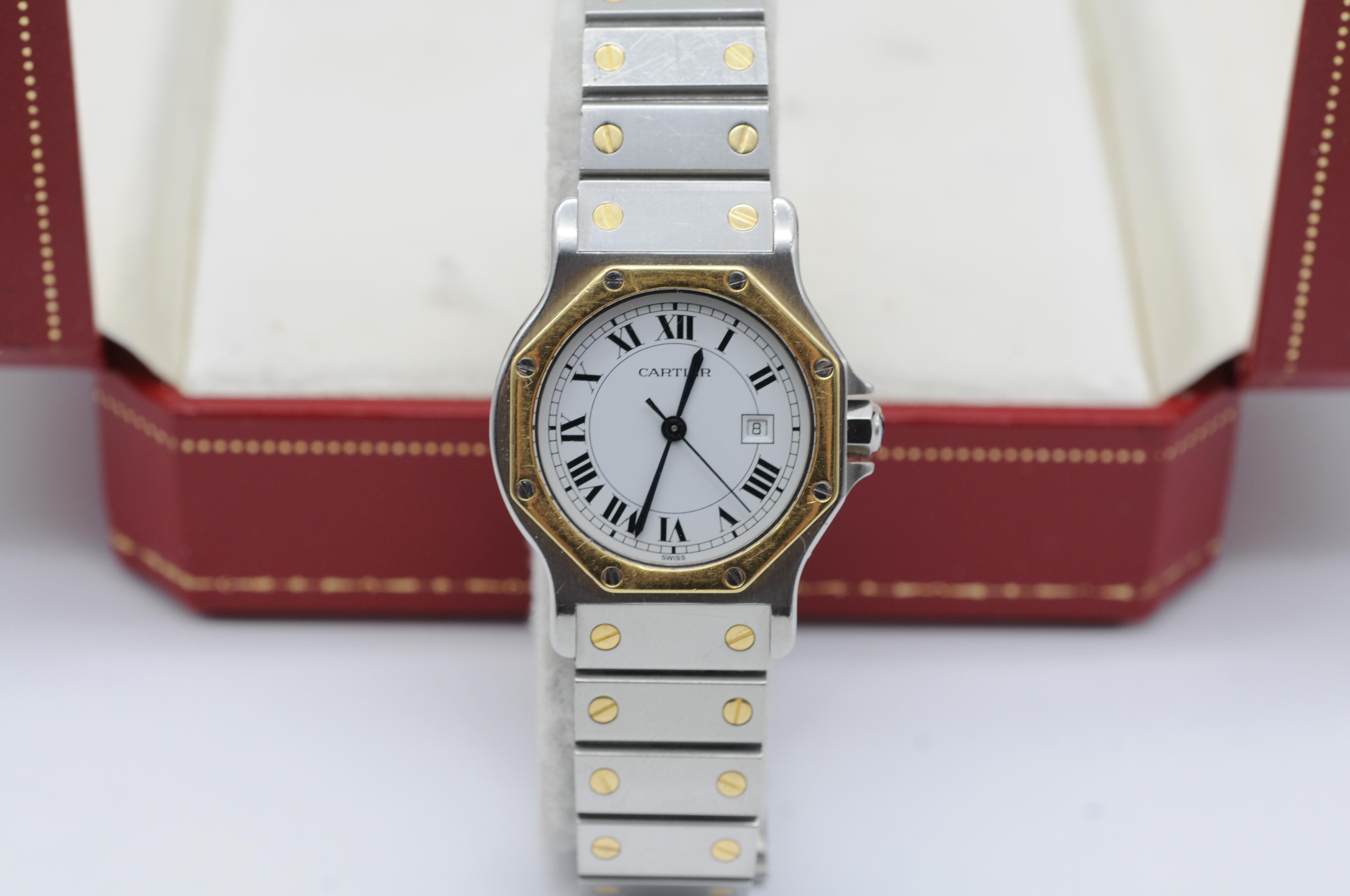 Cartier Santos Ronde Octogone Réf. 2966 - Boîte et papiers en acier/or 5