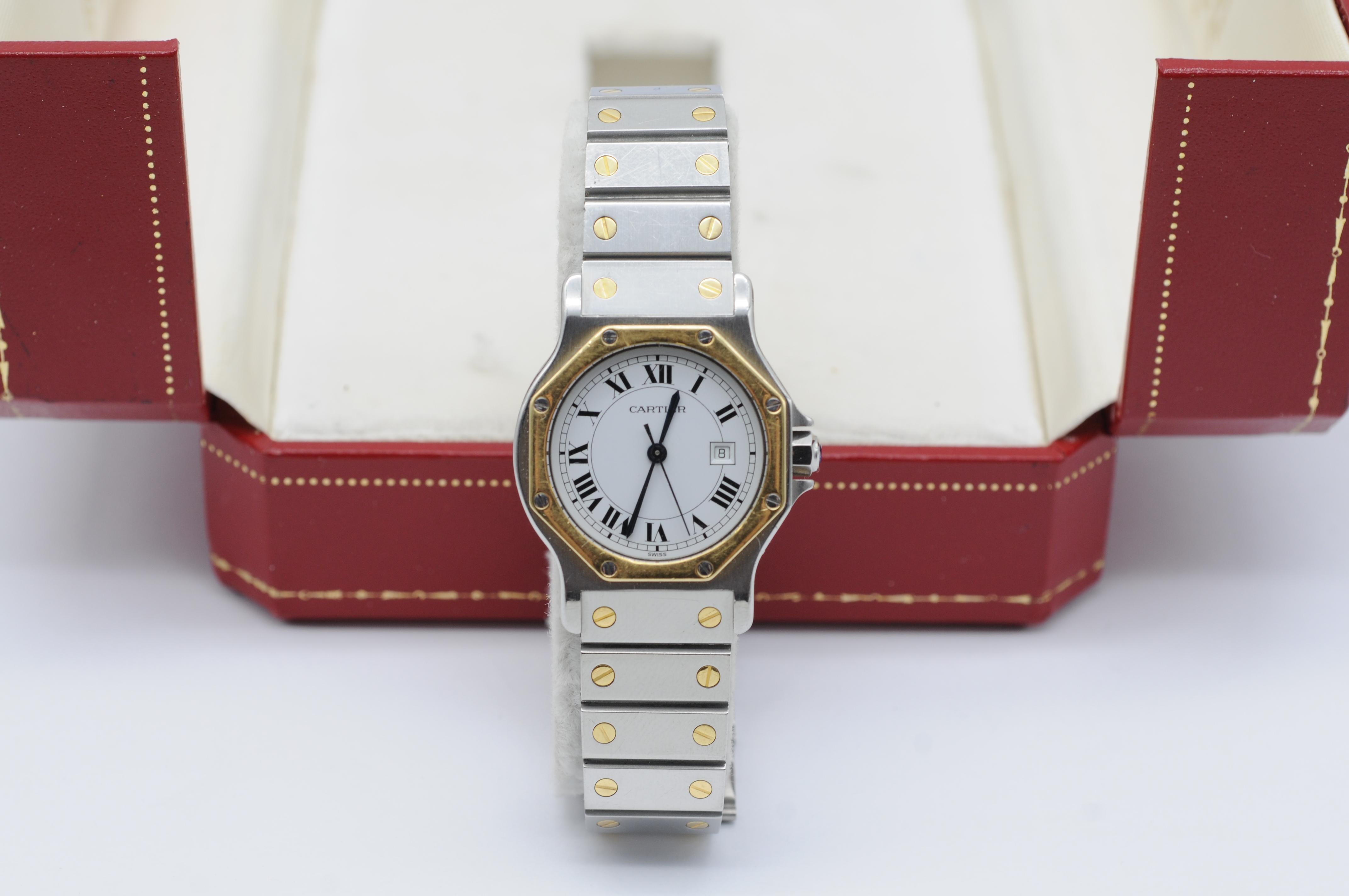 Cartier Santos Ronde Octogone Réf. 2966 - Boîte et papiers en acier/or 6
