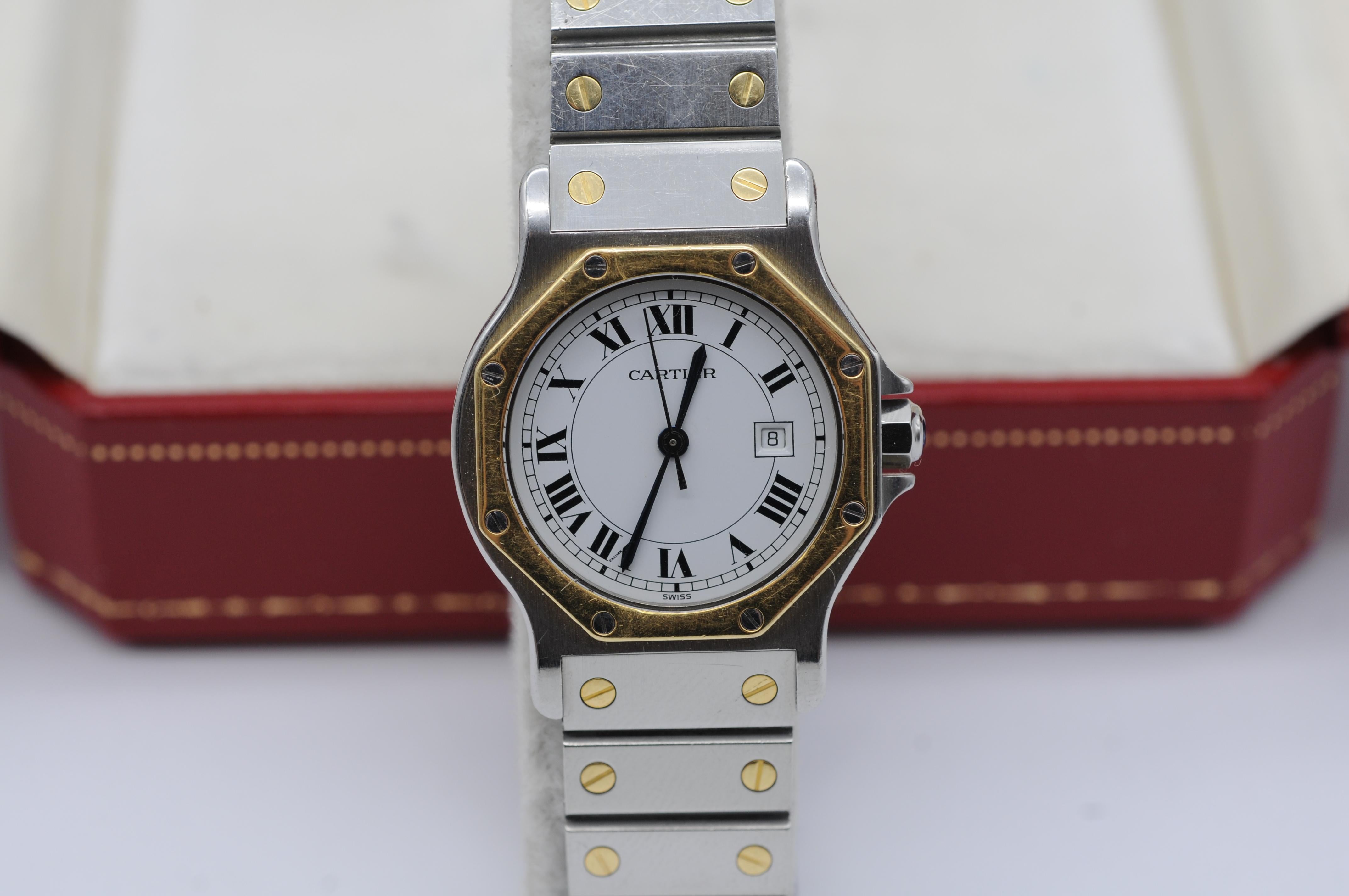 Cartier Santos Ronde Octogone Réf. 2966 - Boîte et papiers en acier/or 7