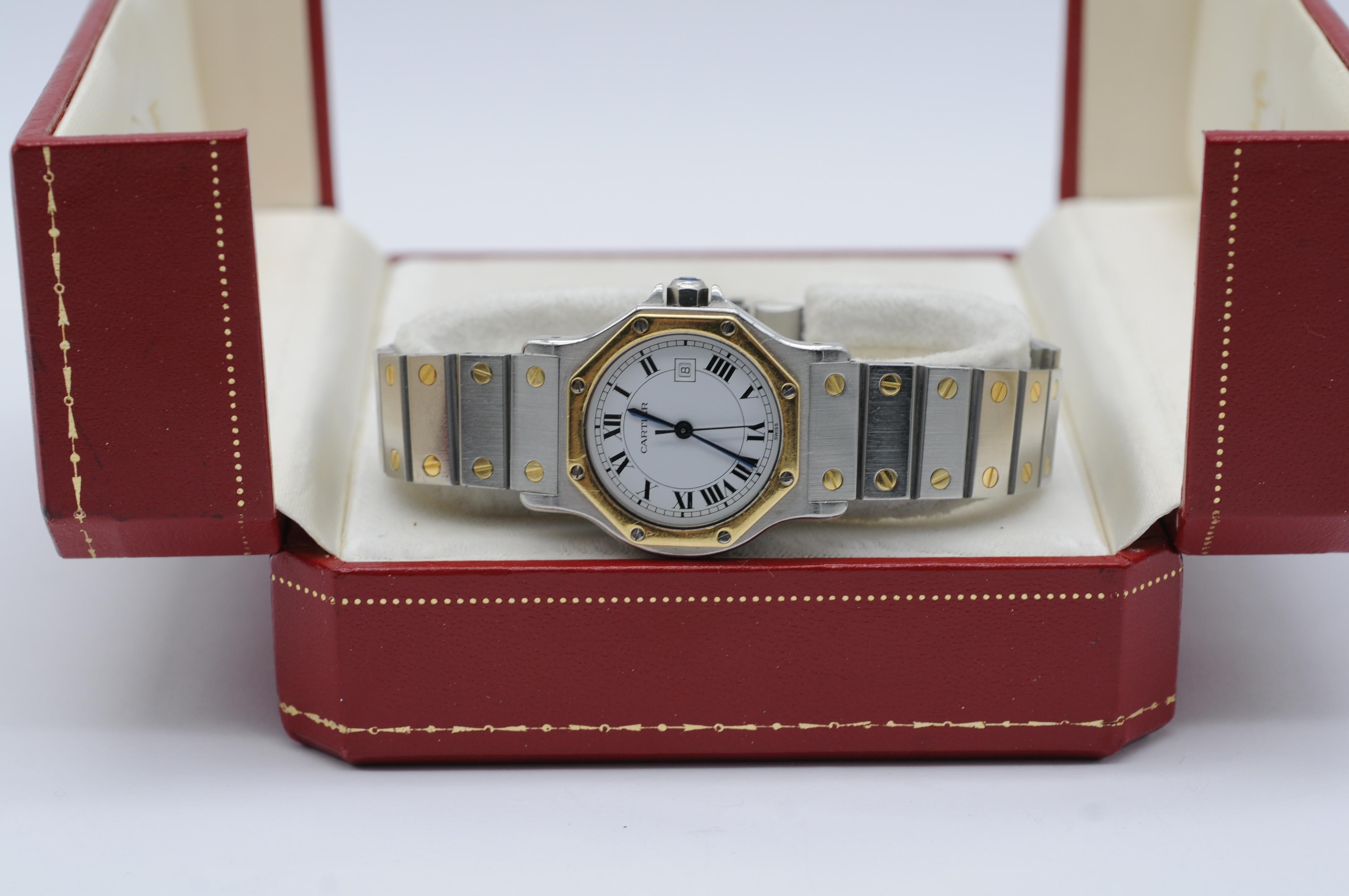 Cartier Santos Ronde Octogone Réf. 2966 - Boîte et papiers en acier/or 8