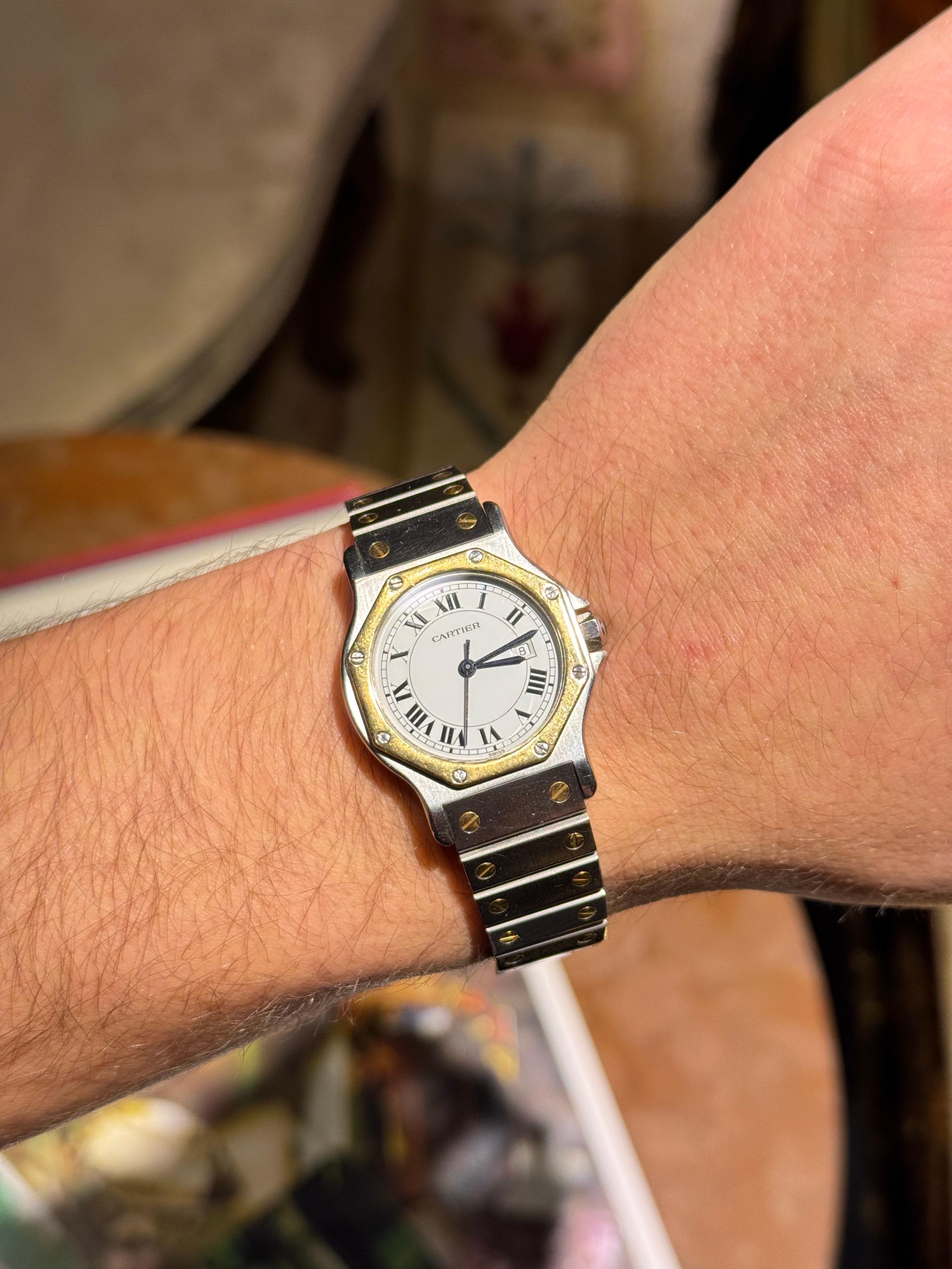 Cartier Santos Ronde Octogone Réf. 2966 - Boîte et papiers en acier/or 13