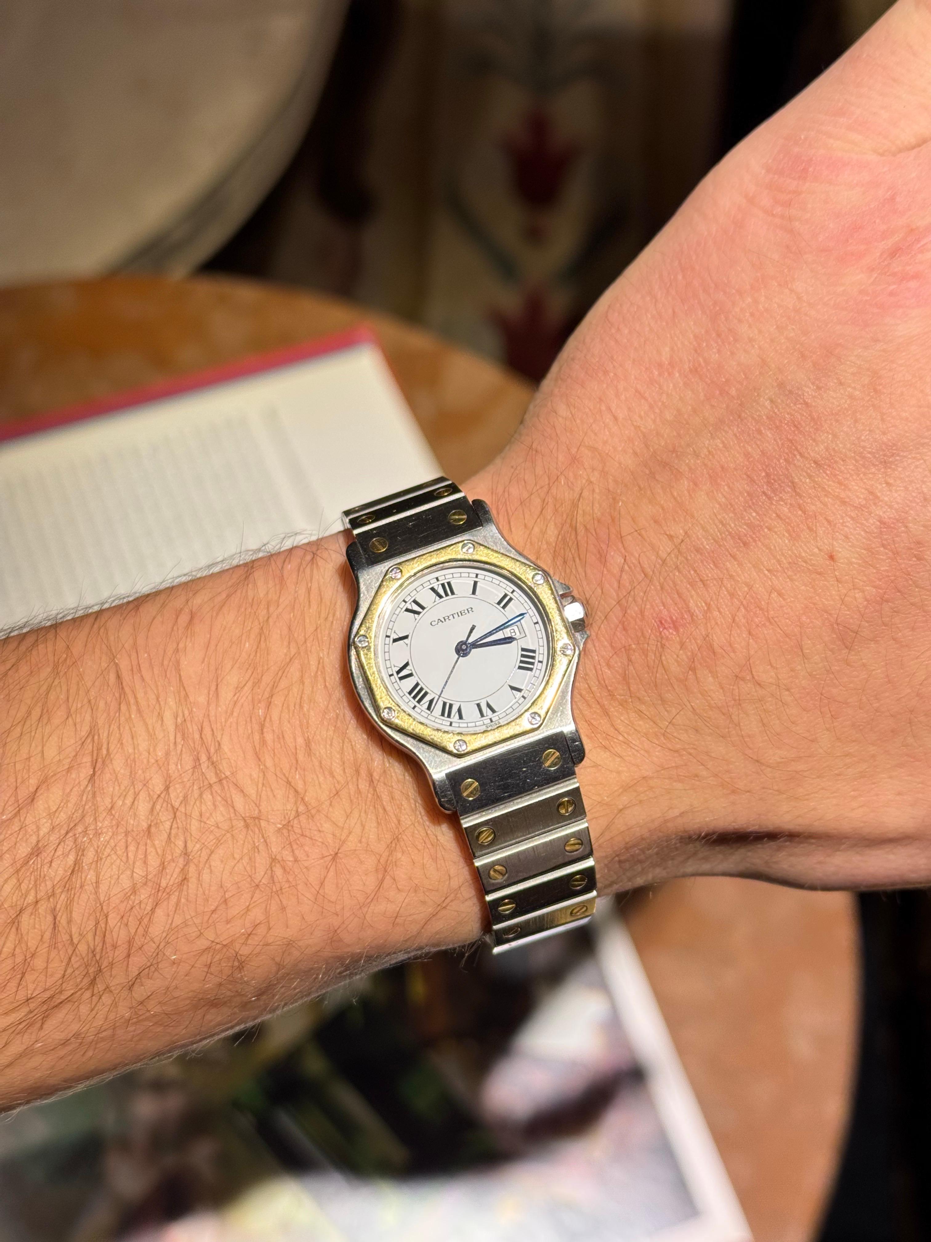 Cartier Santos Ronde Octogone Réf. 2966 - Boîte et papiers en acier/or 15
