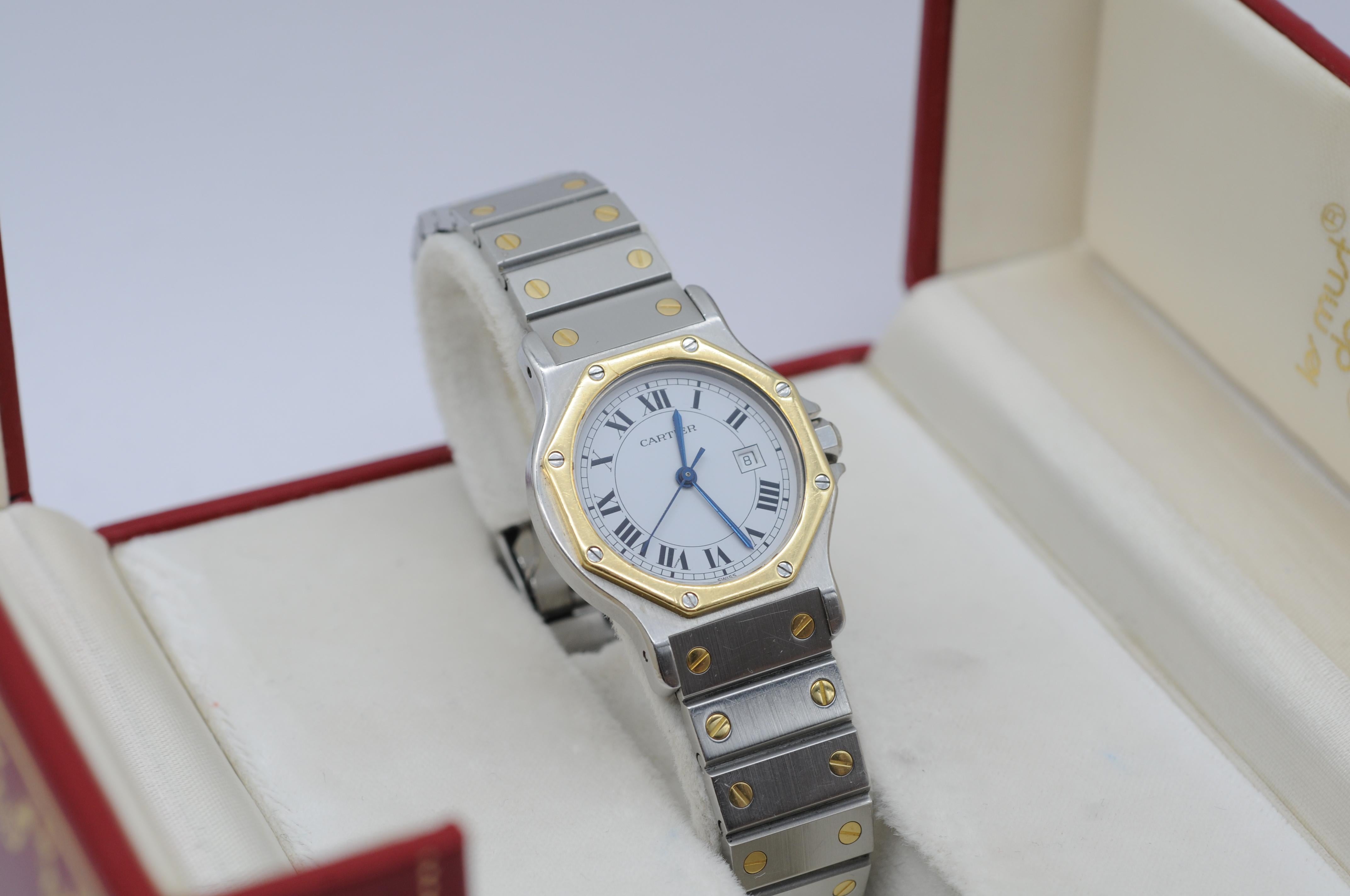 Cartier Santos Ronde Octogone Réf. 2966 - Boîte et papiers en acier/or Bon état à Berlin, BE