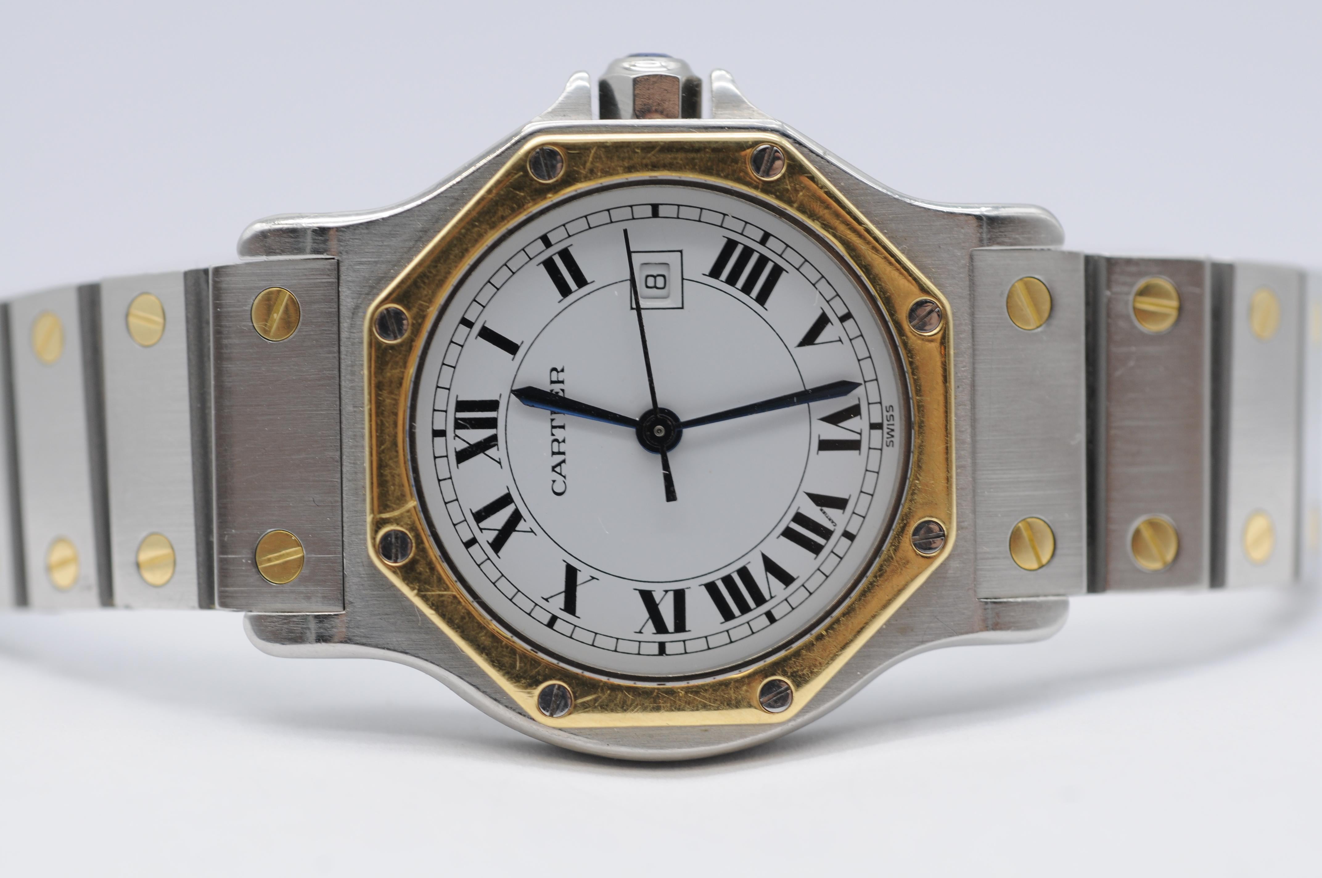 Cartier Santos Ronde Octogone Réf. 2966 - Boîte et papiers en acier/or 1