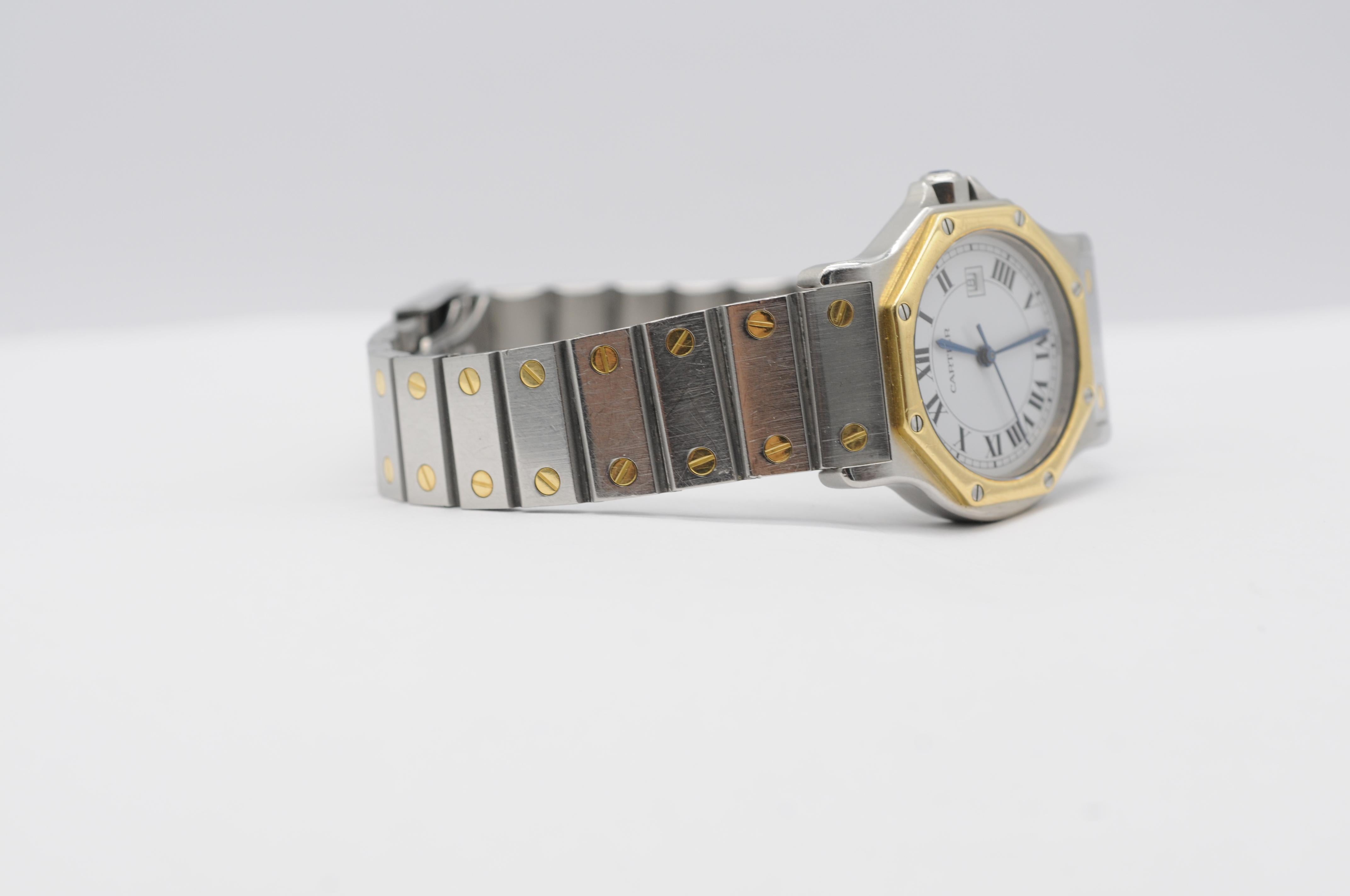 Cartier Santos Ronde Octogone Réf. 2966 - Boîte et papiers en acier/or 4