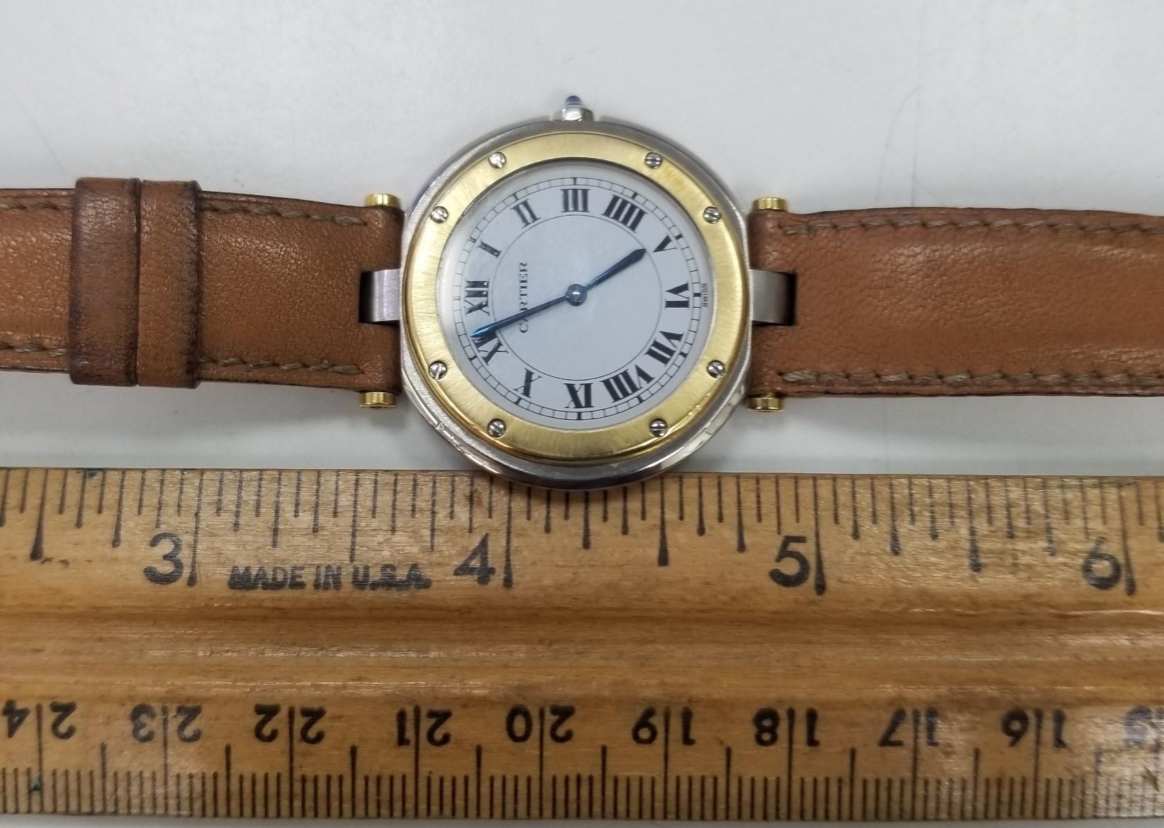 Cartier Santos Ronde Stainless steel & 18k Yellow Gold White Dial Mens Watch In Excellent Condition In Los Angeles, CA