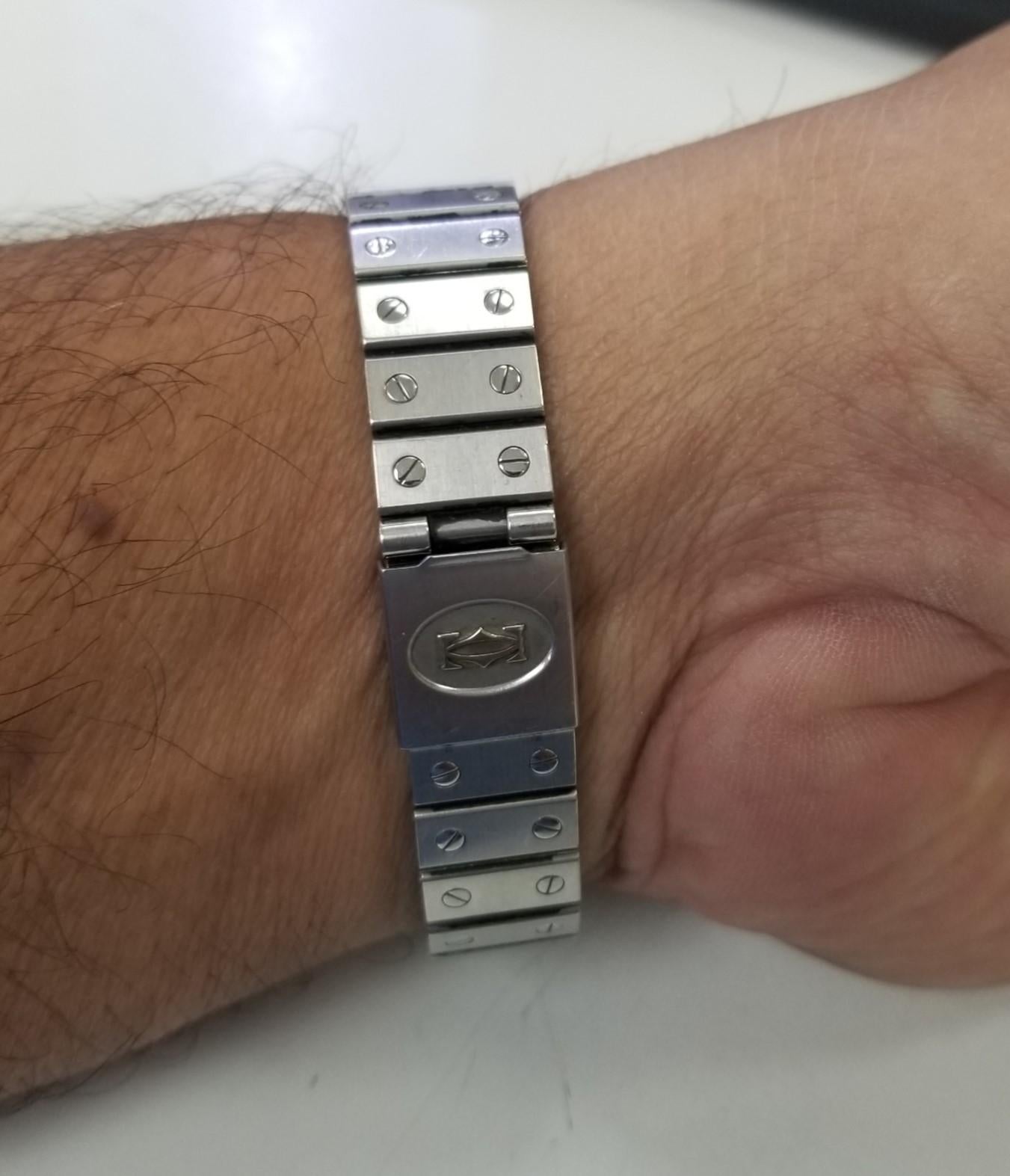 Cartier Santos Ronde Edelstahl Weißes Zifferblatt Herrenuhr im Zustand „Hervorragend“ in Los Angeles, CA