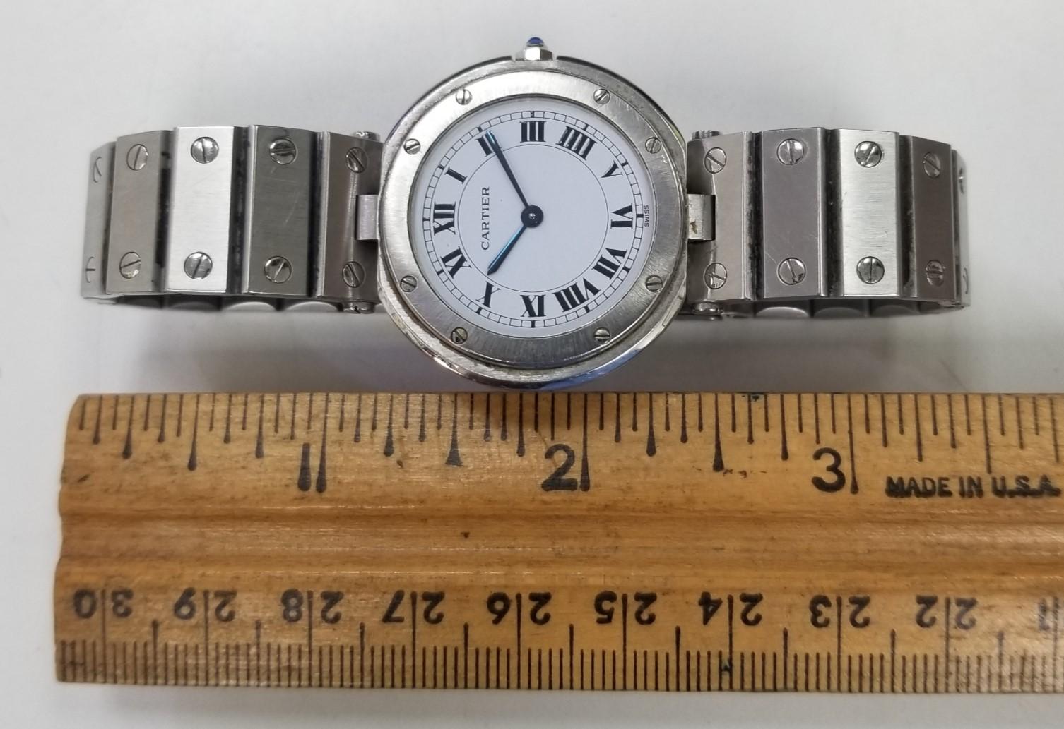 Cartier Santos Ronde Stainless Steel White Dial Mens Watch In Excellent Condition In Los Angeles, CA