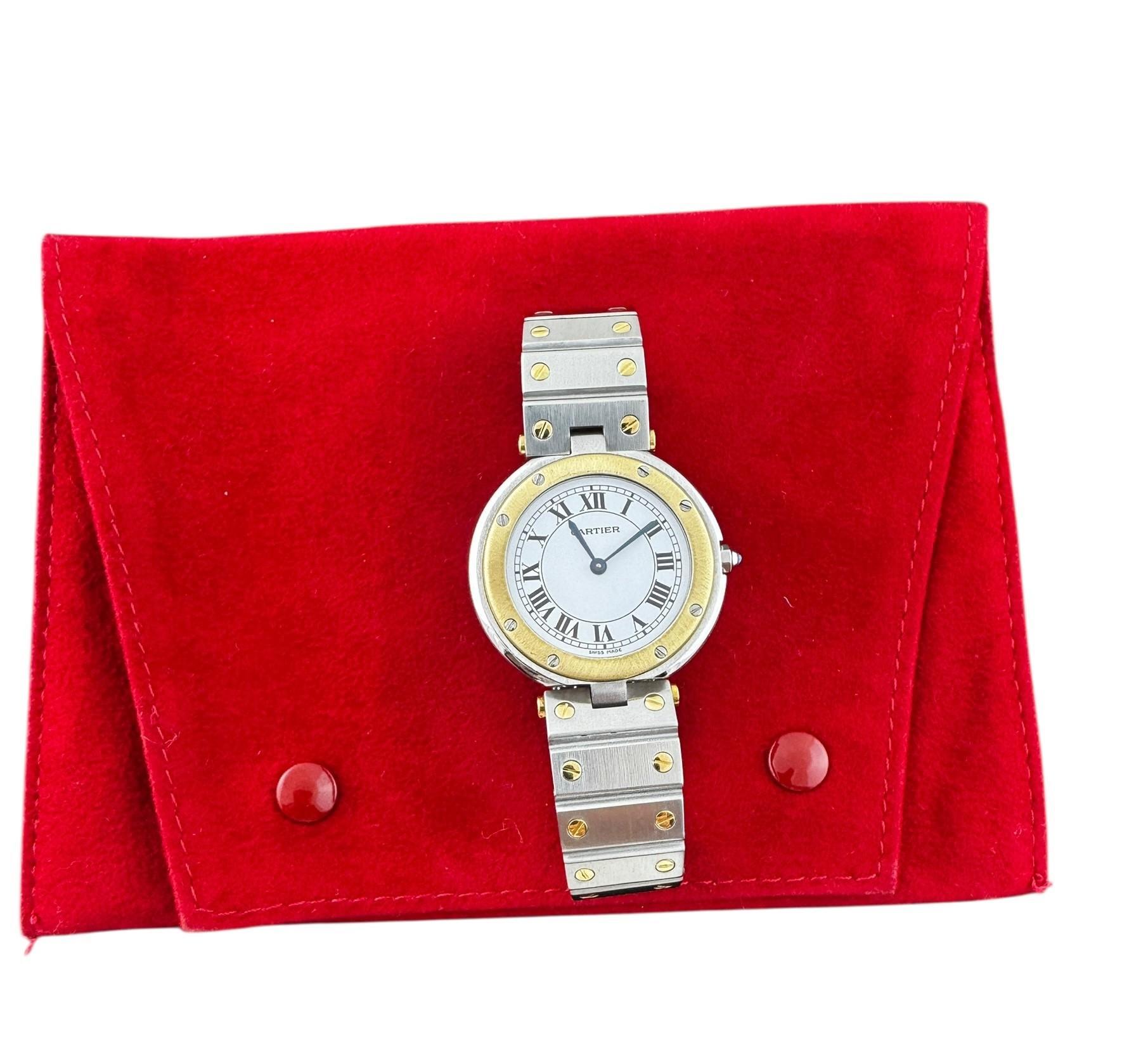 Cartier Santos Ronde zwei Töne Uhr Quarz 32 mm weißes römisches Zifferblatt #23239 im Angebot 6