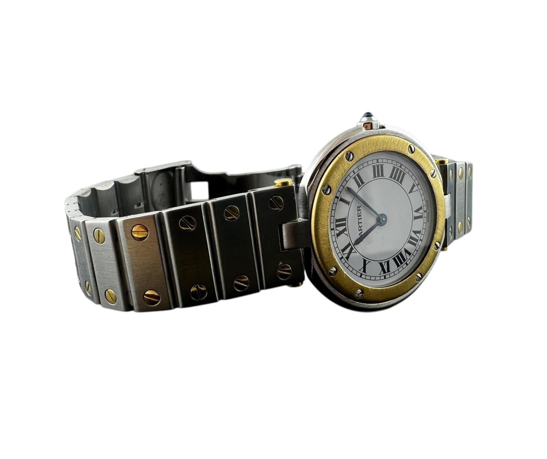 Cartier Santos Ronde zwei Töne Uhr Quarz 32 mm weißes römisches Zifferblatt #23239 (Zeitgenössisch) im Angebot