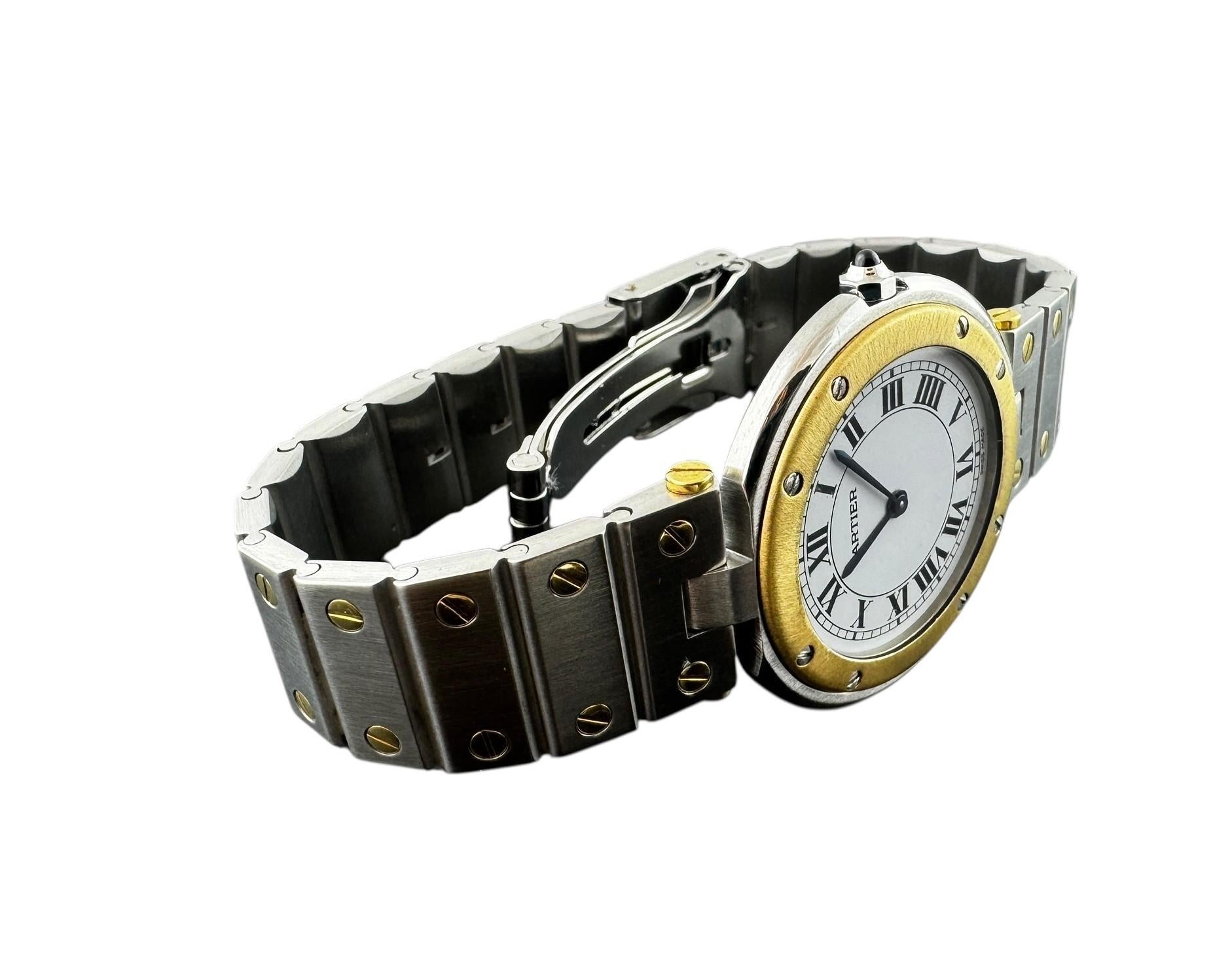 Cartier Santos Ronde zwei Töne Uhr Quarz 32 mm weißes römisches Zifferblatt #23239 im Angebot 3