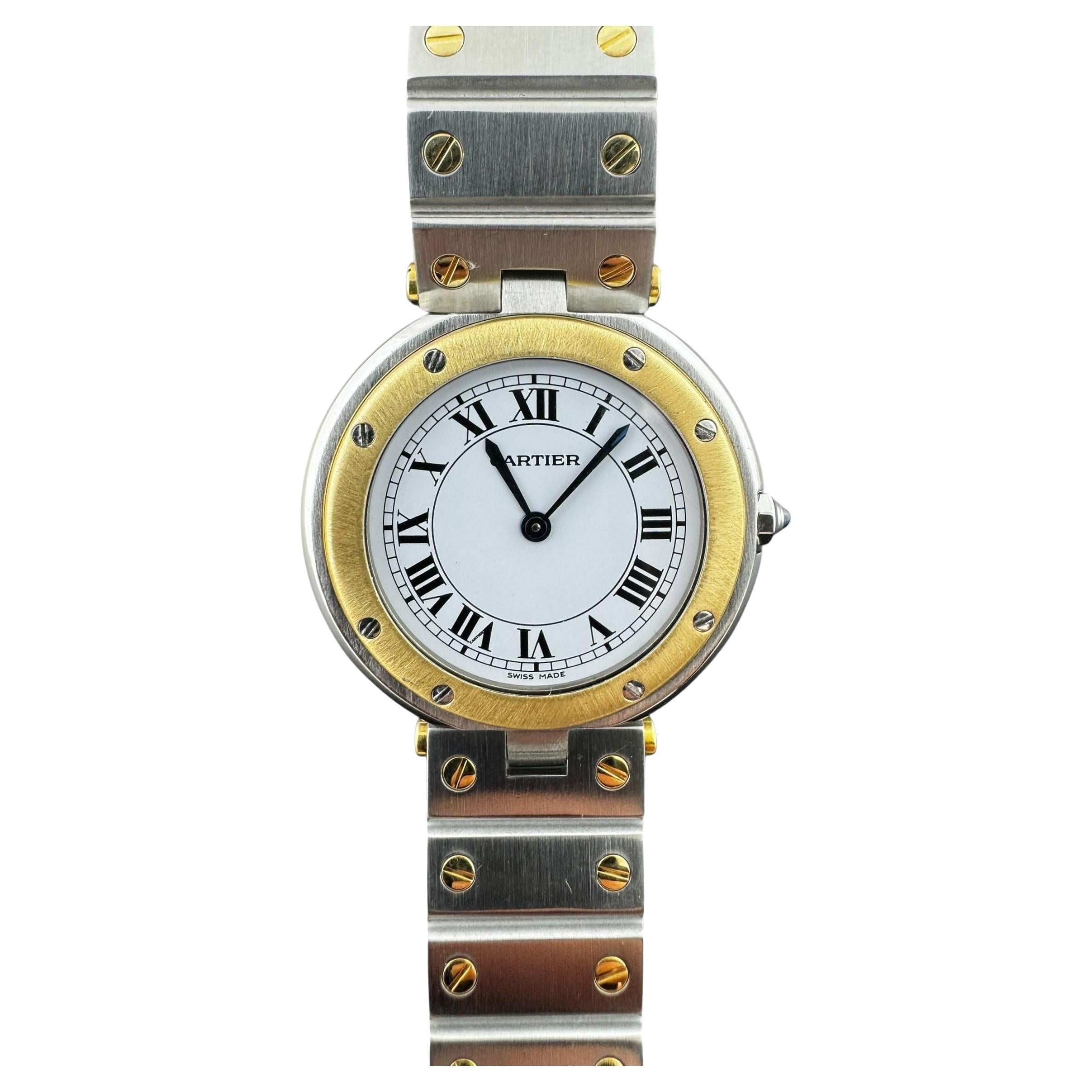 Cartier Santos Ronde zwei Töne Uhr Quarz 32 mm weißes römisches Zifferblatt #23239 im Angebot