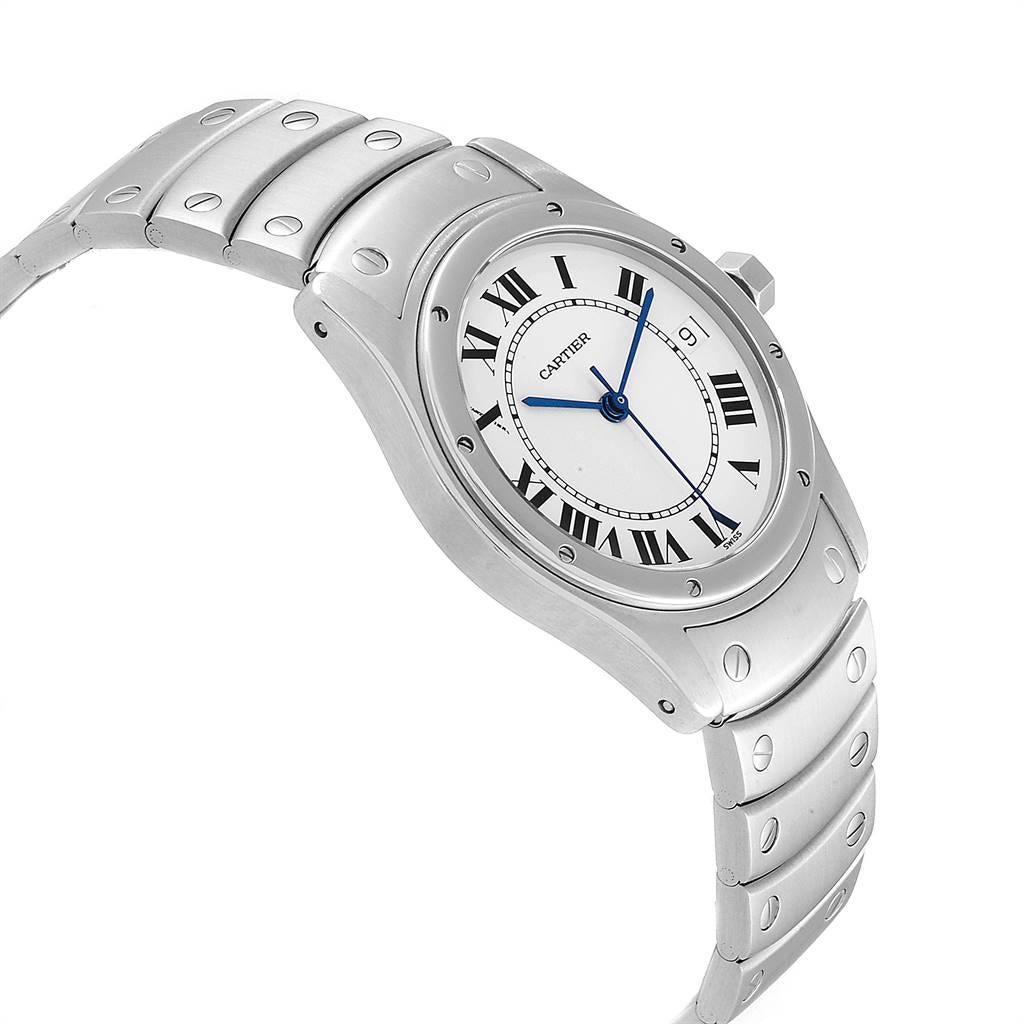 Cartier Santos Ronde White Dial Steel Unisex Watch W35002F5 In Excellent Condition In Atlanta, GA