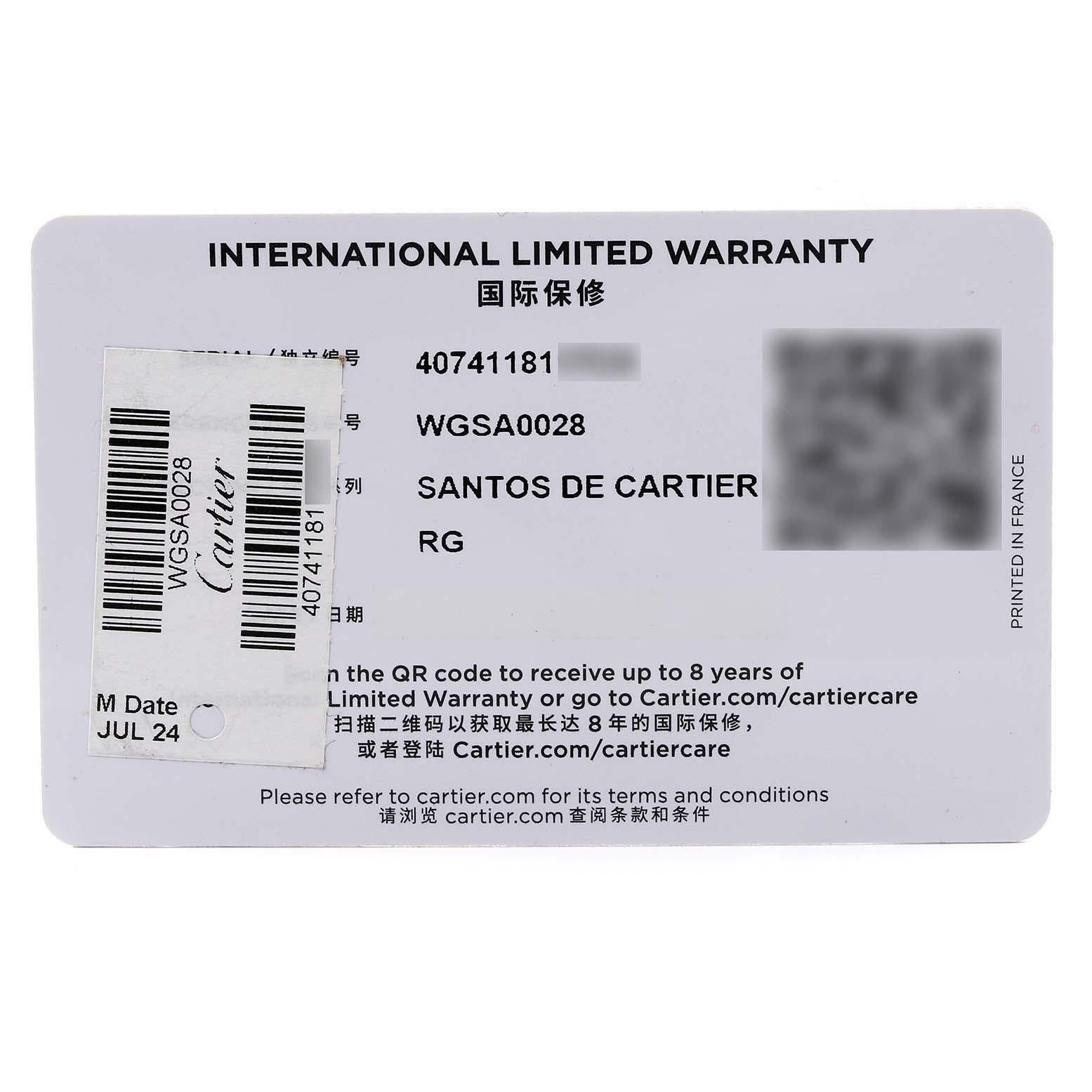 Cartier Santos Montre automatique pour femmes WGSA0028 Card en vente 4