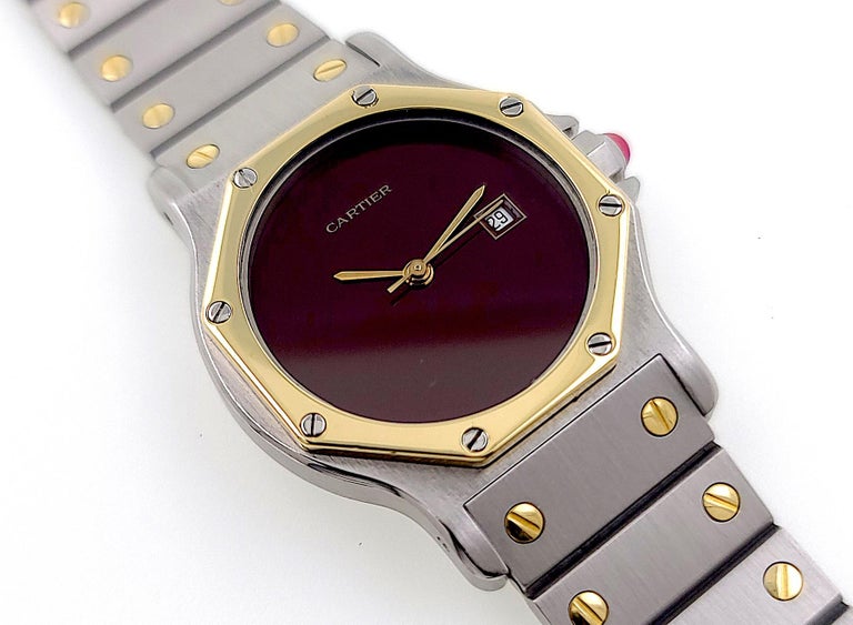 Cartier Santos Round Octagon Burgundy Date 2966 Large Red 18k Gold and ...