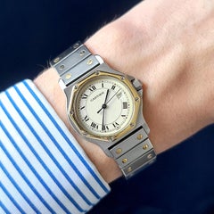 Cartier Santos Round Octagon Date 187902 Large LM GM Octogonale 18k Gold Steel