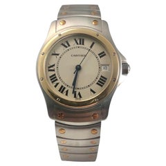 Cartier Santos: Edelstahl-Uhr Santos, rund, Ref. 1910, zweifarbiges Gelbgold